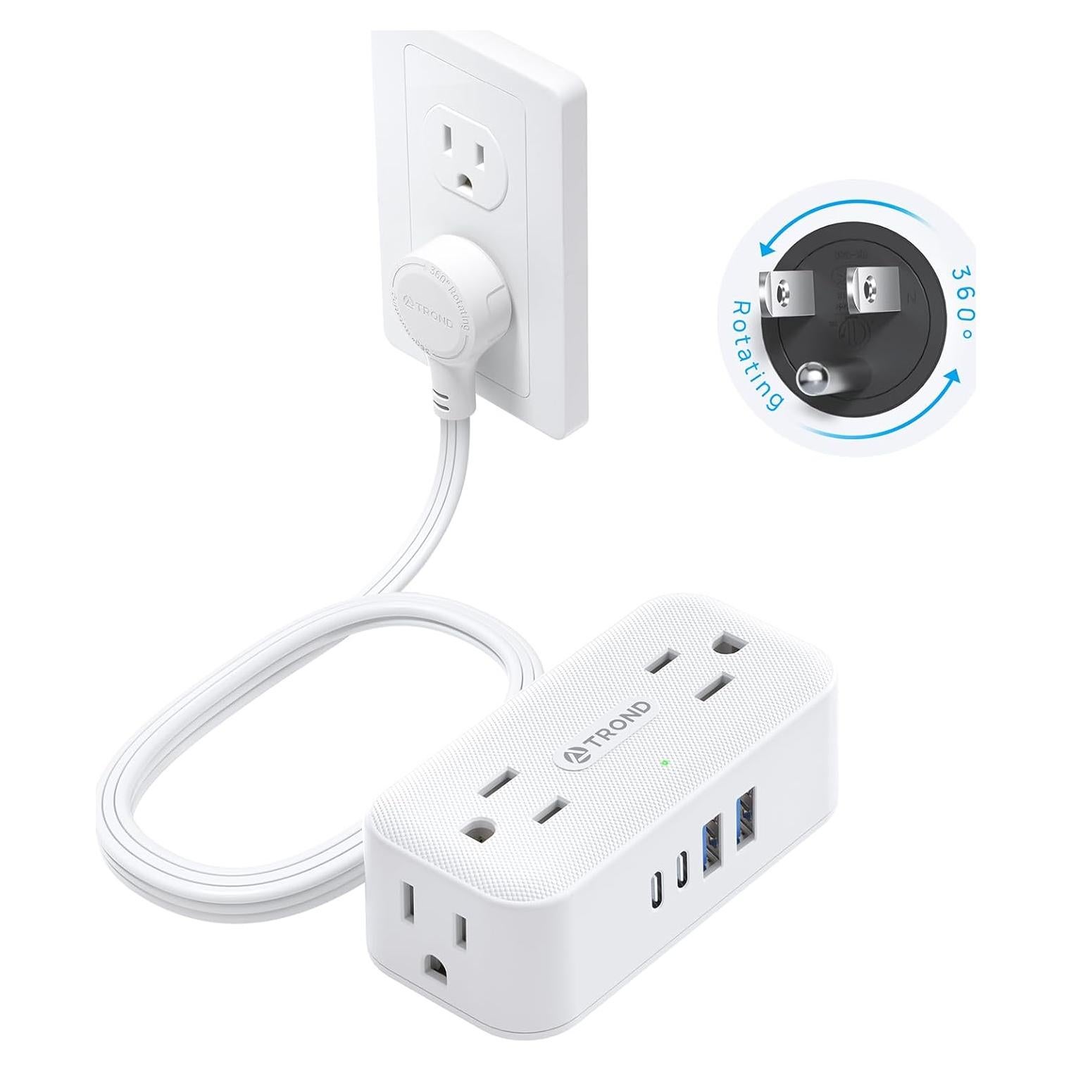 Regleta TROND 5FT con 4 USB y Protección 900J - Enchufe Rotatorio