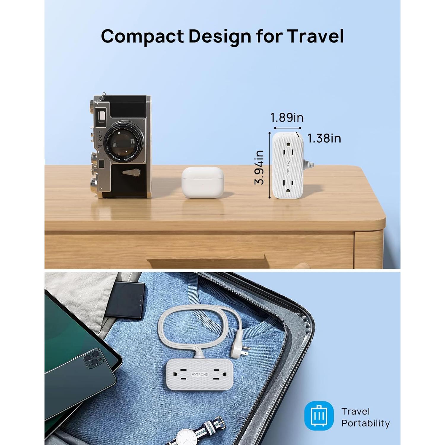 Regleta TROND 5FT con 4 USB y Protección 900J - Enchufe Rotatorio