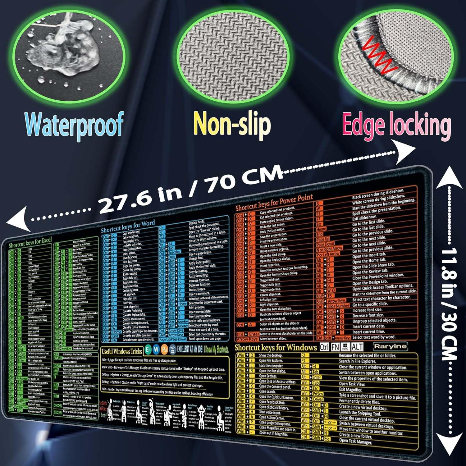 Alfombrilla de Ratón Raryine con Atajos de Excel y Word 70x30cm
