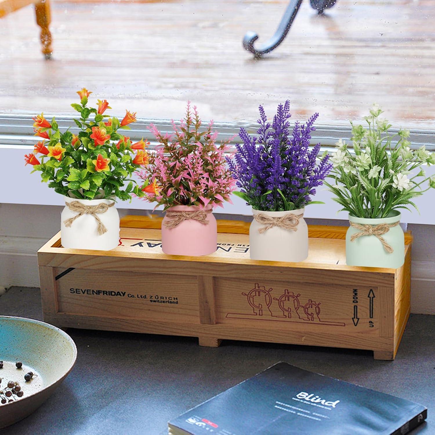 Juego de 4 Flores Artificiales en Maceta Yoratee para Decoración