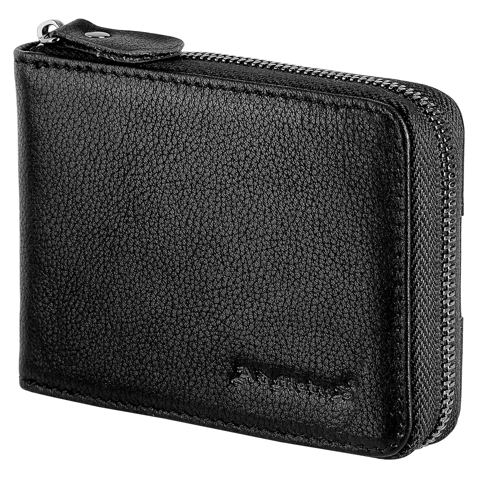 Billetera de Cuero Bifold Admetus con Cierre y Bloqueo RFID