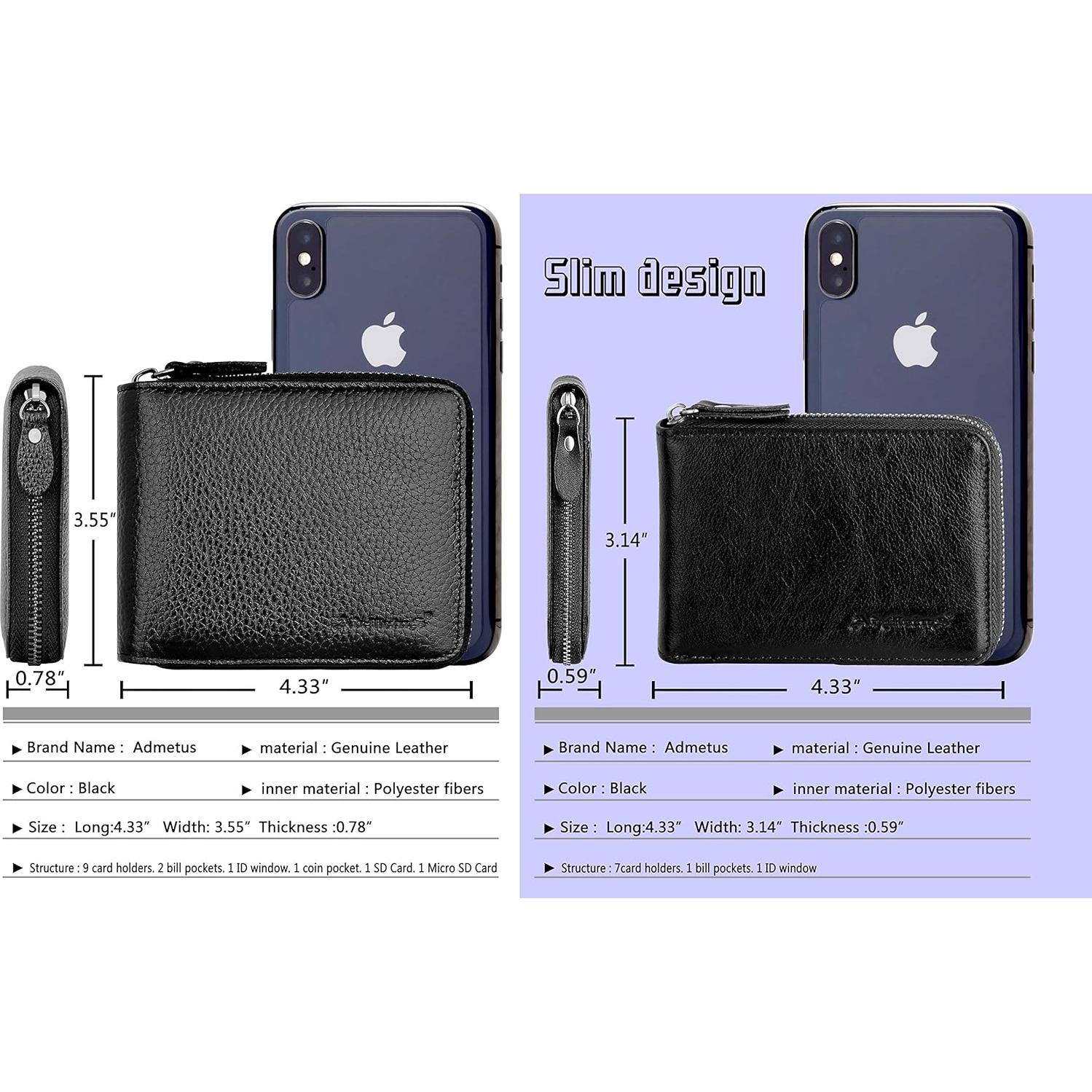 Billetera de Cuero Bifold Admetus con Cierre y Bloqueo RFID