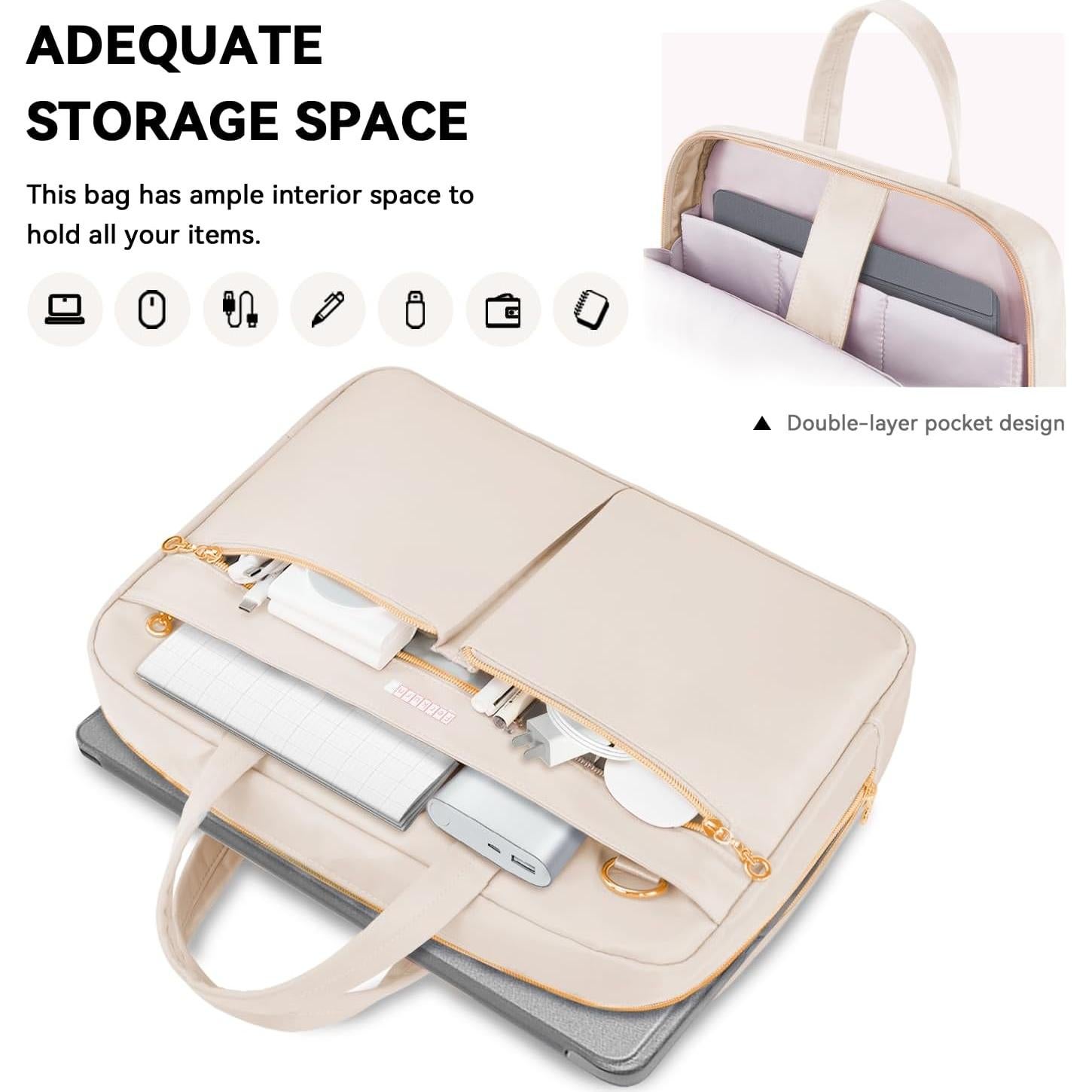Bolsa para Laptop Ferkurn Beige 14" Unisex Acolchada Impermeable