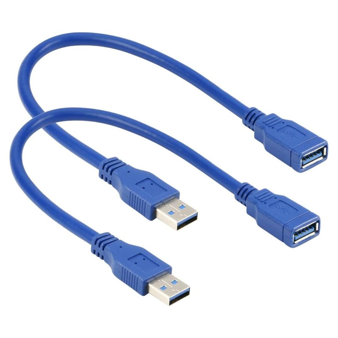 Cable de Extensión USB 3.0 RIITOP Macho a Hembra 30 cm Azul - Paquete de 2