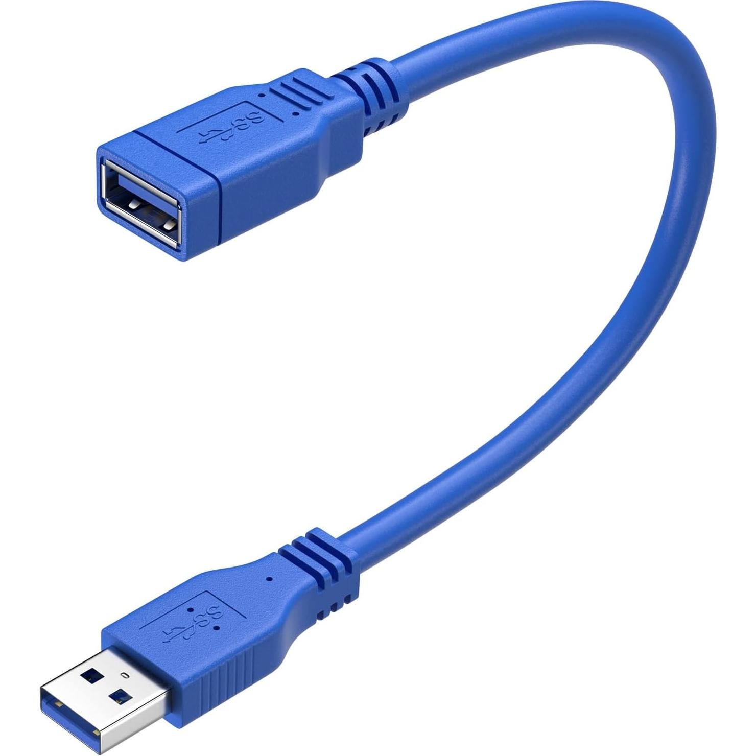 Cable de Extensión USB 3.0 RIITOP Macho a Hembra 30 cm Azul - Paquete de 2