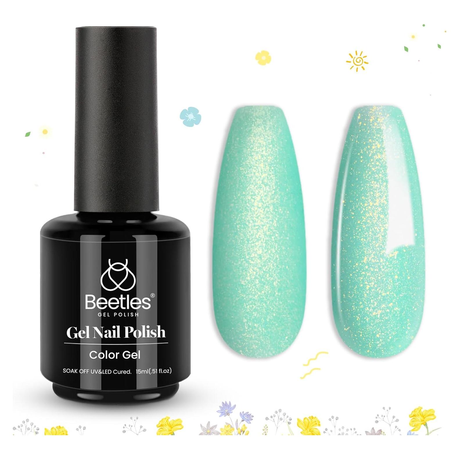 Esmalte de Uñas Gel Verde Menta Beetles 15ml Brillo Larga Duración