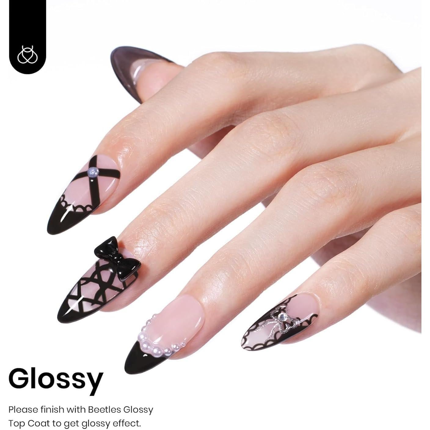 Set de Esmalte en Gel Beetles 3 Pcs - Top Coat, Base Coat y Negro 15ml