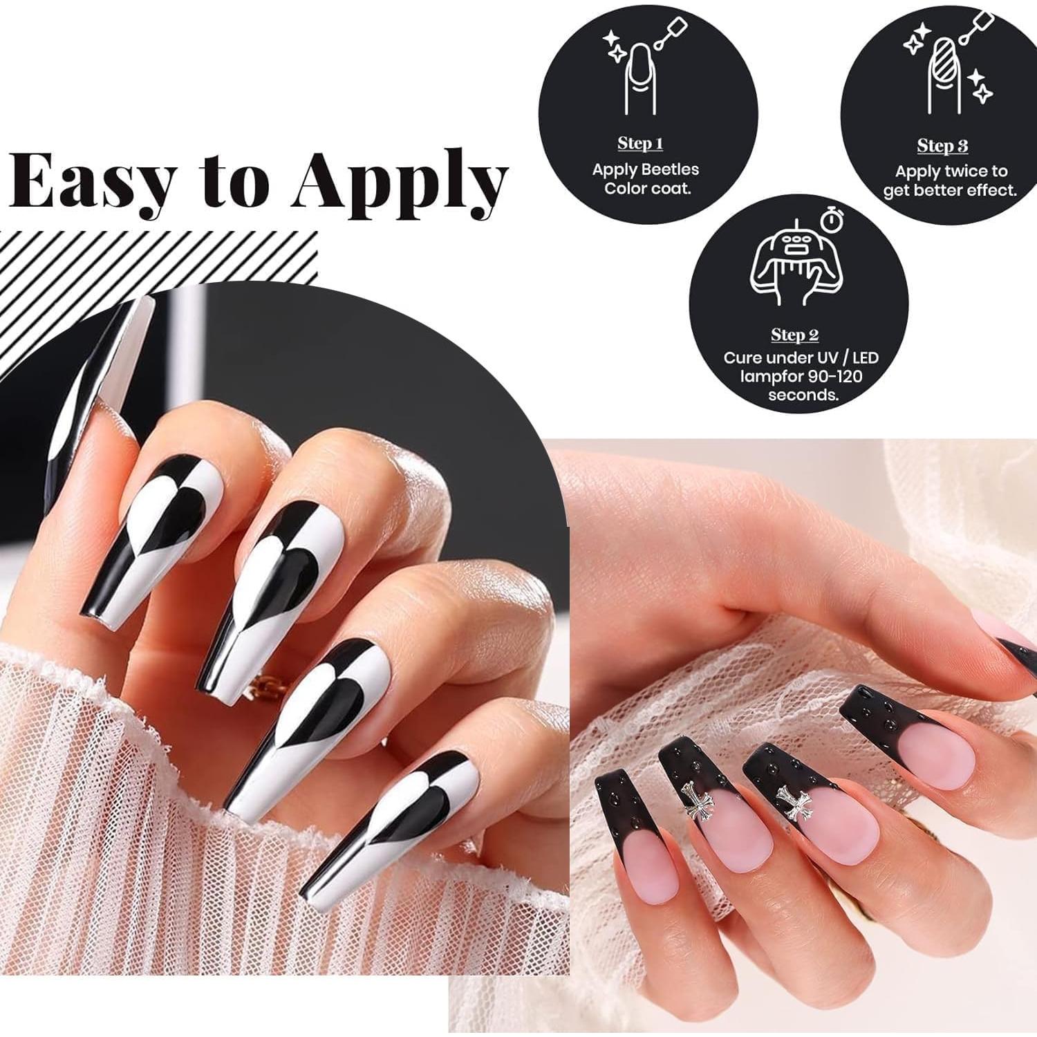 Set de Esmalte en Gel Beetles 3 Pcs - Top Coat, Base Coat y Negro 15ml