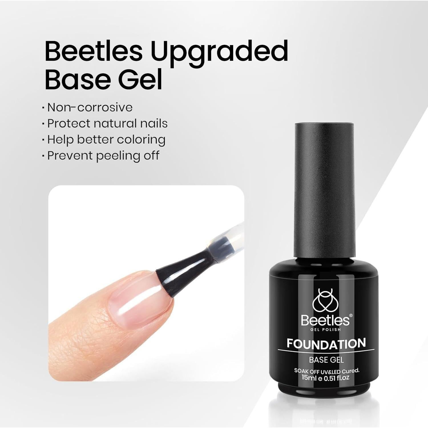 Set de Esmalte en Gel Beetles 3 Pcs - Top Coat, Base Coat y Negro 15ml