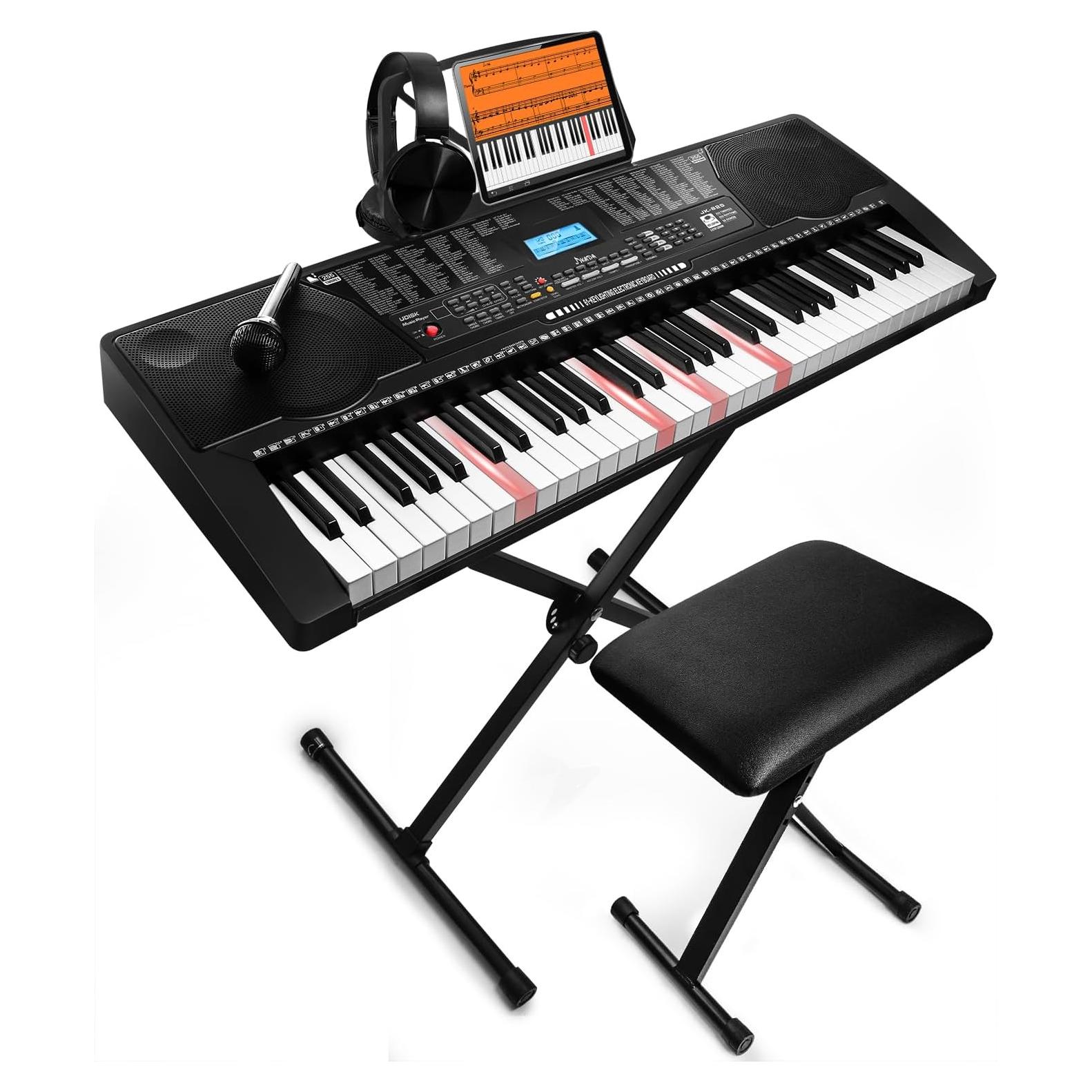 Teclado Electrónico JIKADA-61 con Soporte, Auriculares y Más