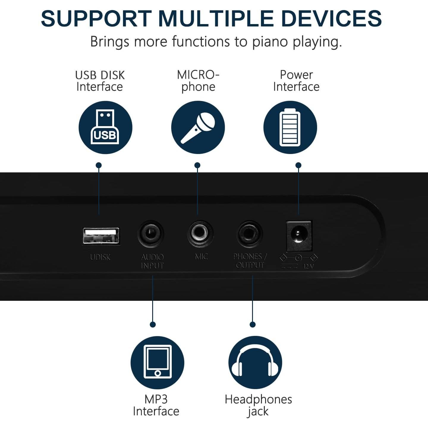 Teclado Electrónico JIKADA-61 con Soporte, Auriculares y Más