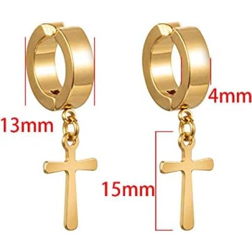 Pendientes de Clip Cruz en Oro y Plata para Adultos Unisex