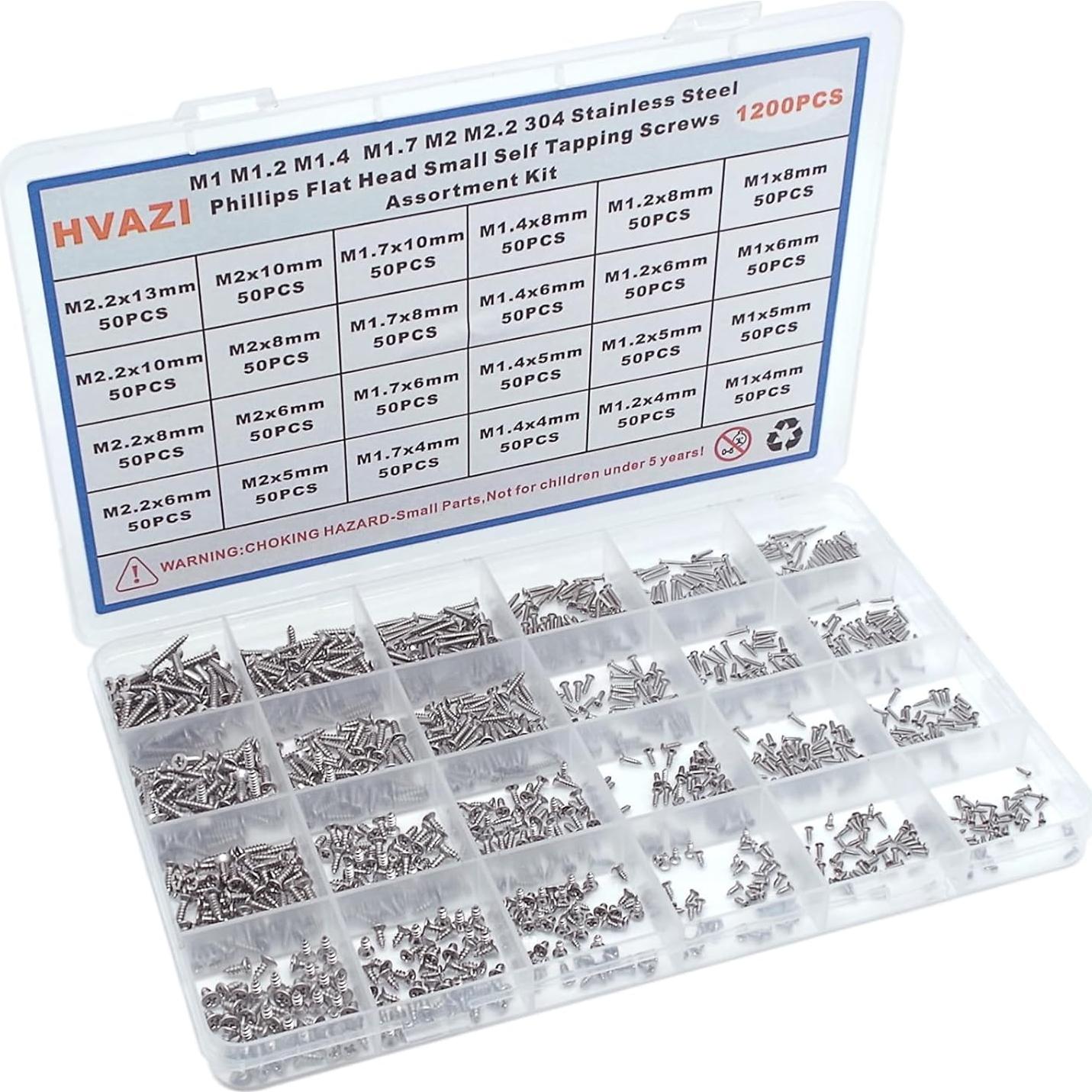 Kit 1200 Tornillos Autoperforantes HVAZI M1 a M2.2 Acero Inoxidable