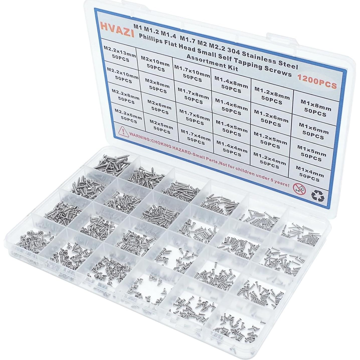 Kit 1200 Tornillos Autoperforantes HVAZI M1 a M2.2 Acero Inoxidable