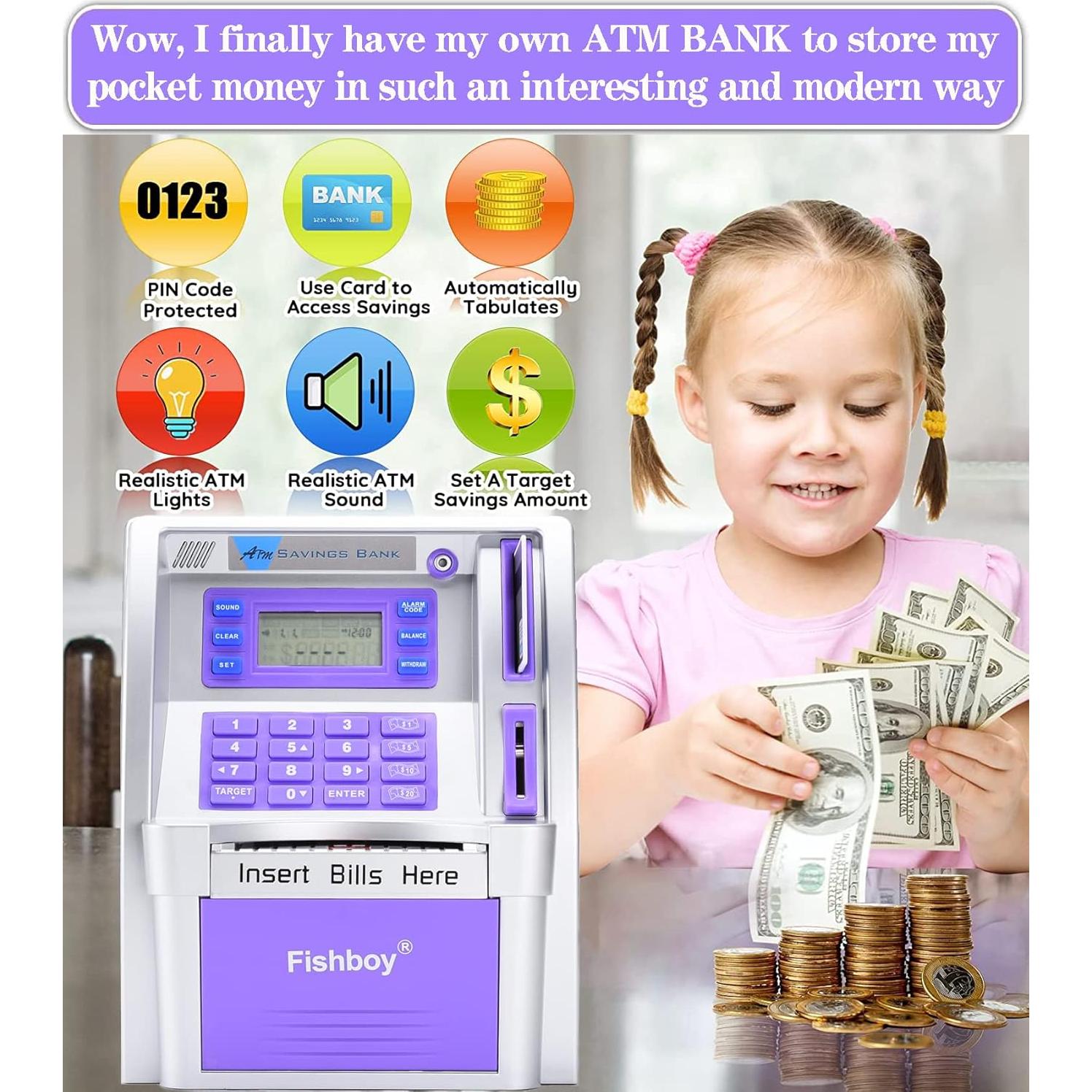 Hucha ATM Fishboy para Niños con Tarjeta de Débito y Memoria