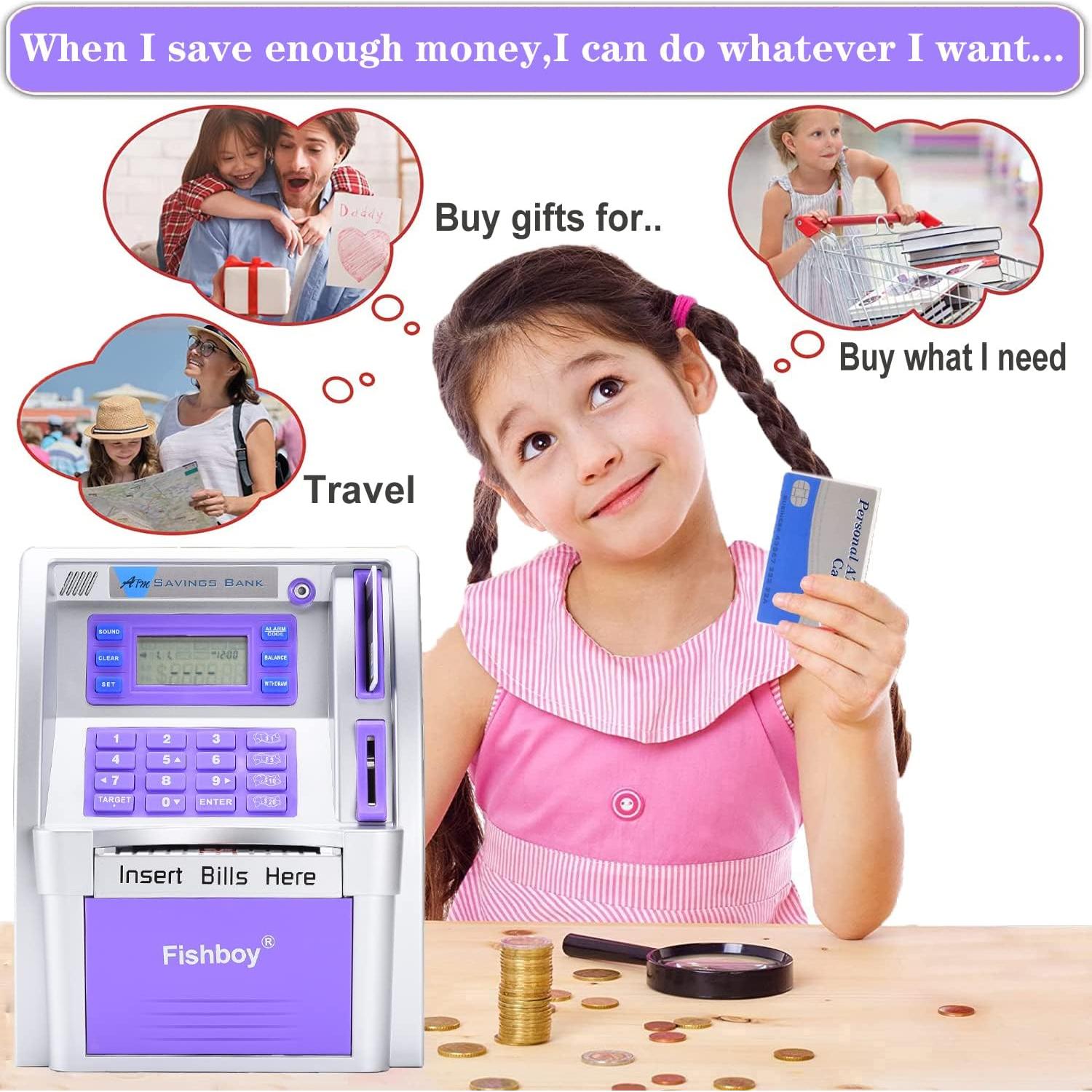 Hucha ATM Fishboy para Niños con Tarjeta de Débito y Memoria