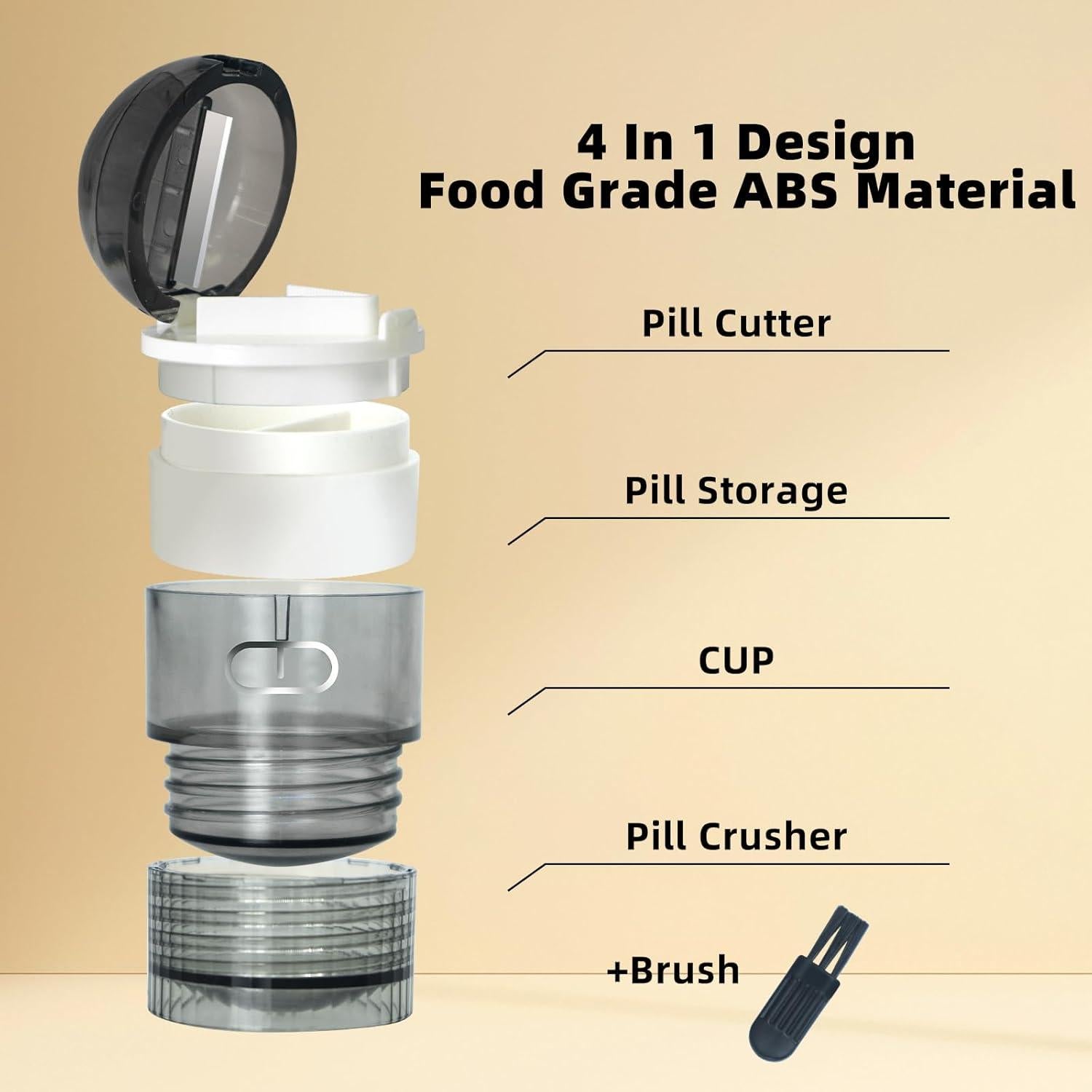 Triturador y Cortador de Pastillas 4-en-1 Gusil, Acero Inoxidable