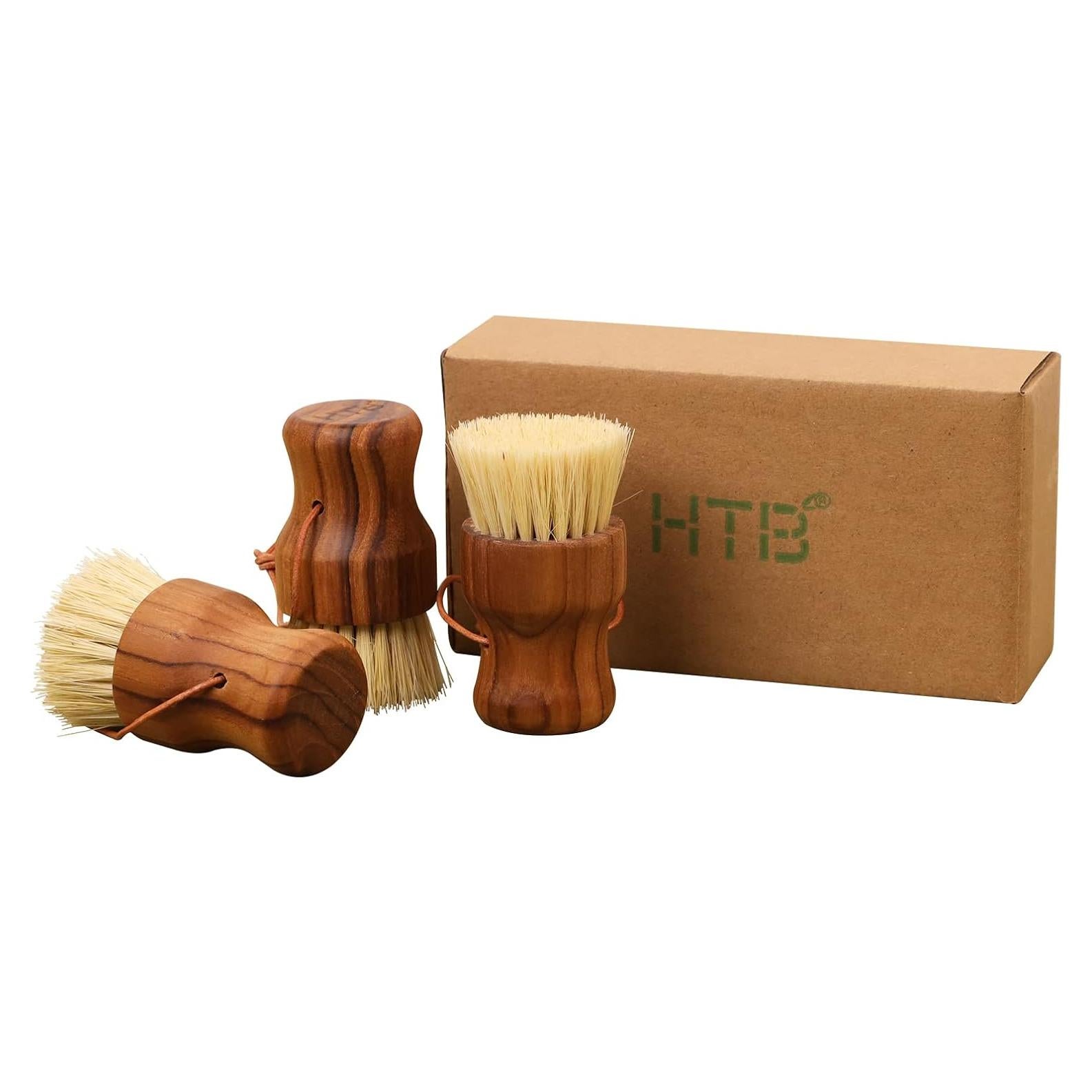 Set de 3 Cepillos de Fregado de Teca HTB con Cerdas de Sisal