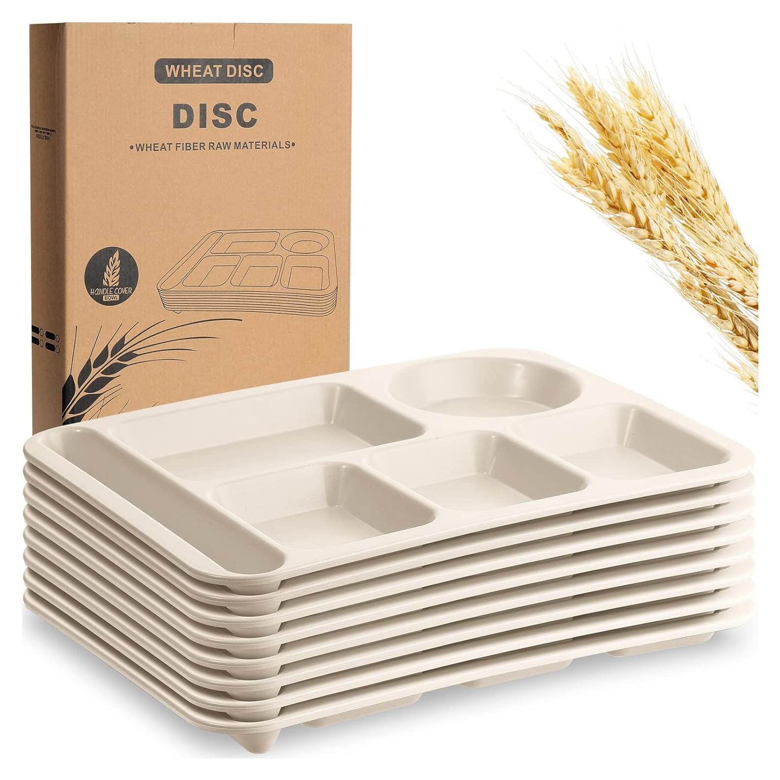Pinkunn 8 Platos Divididos Irrompibles de Paja Beige 36x26 cm