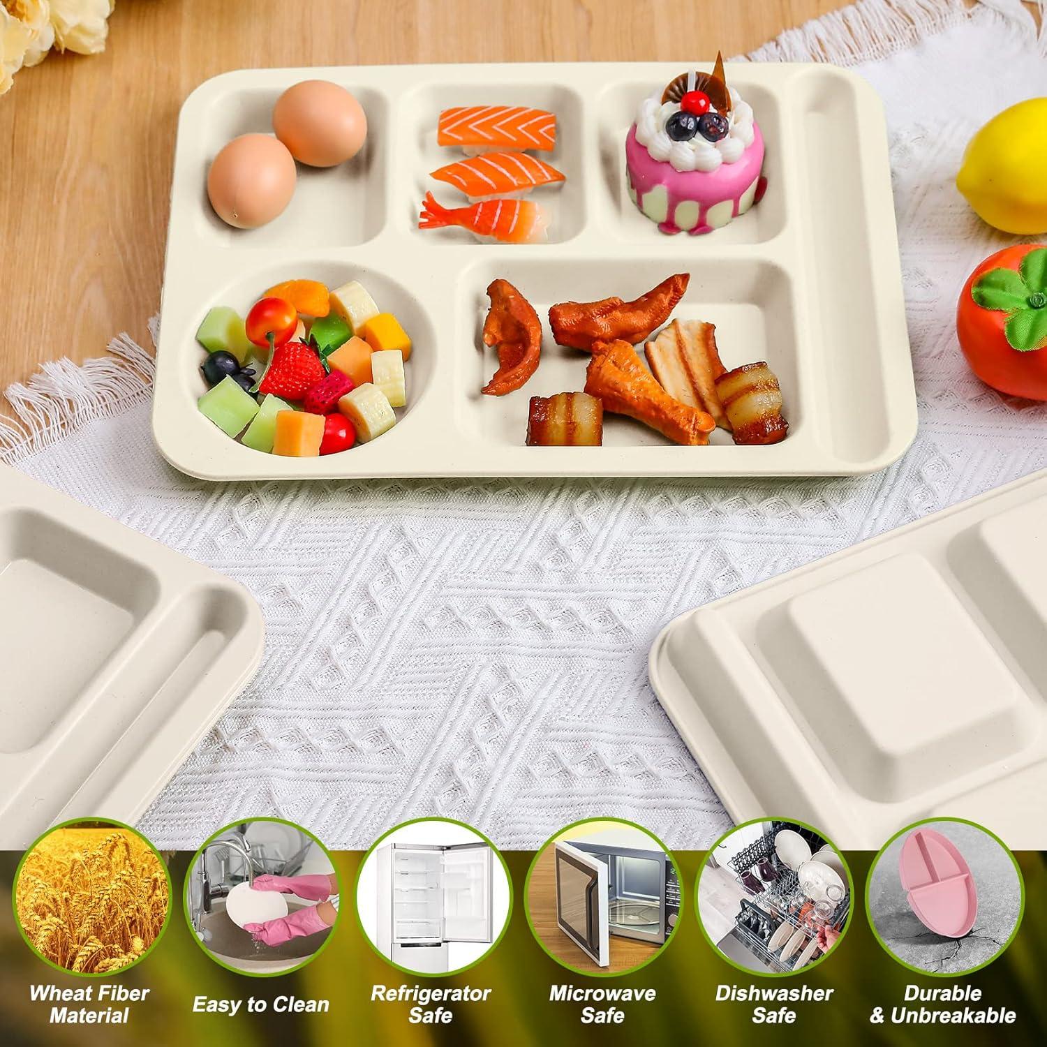 Pinkunn 8 Platos Divididos Irrompibles de Paja Beige 36x26 cm