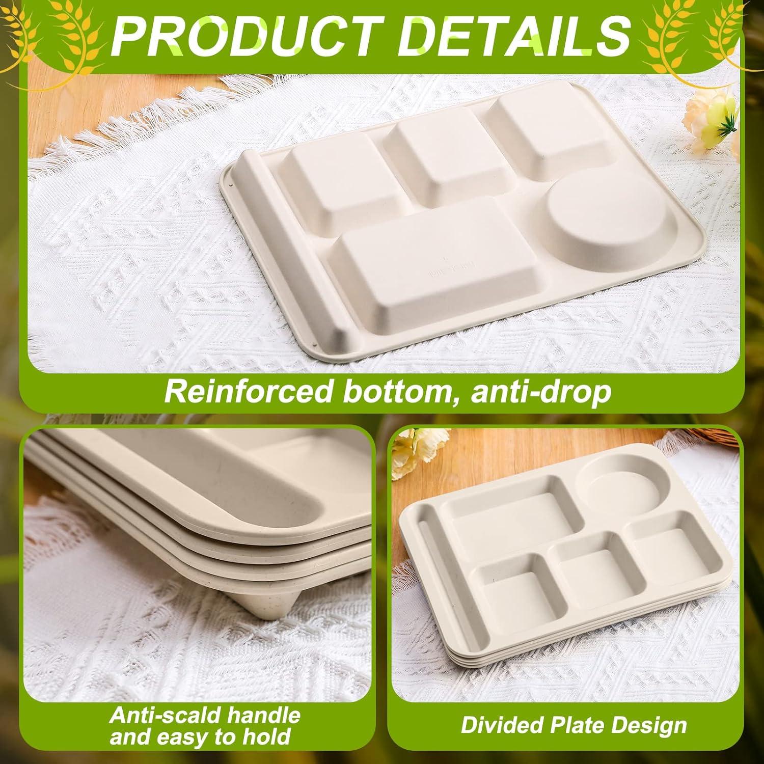 Pinkunn 8 Platos Divididos Irrompibles de Paja Beige 36x26 cm