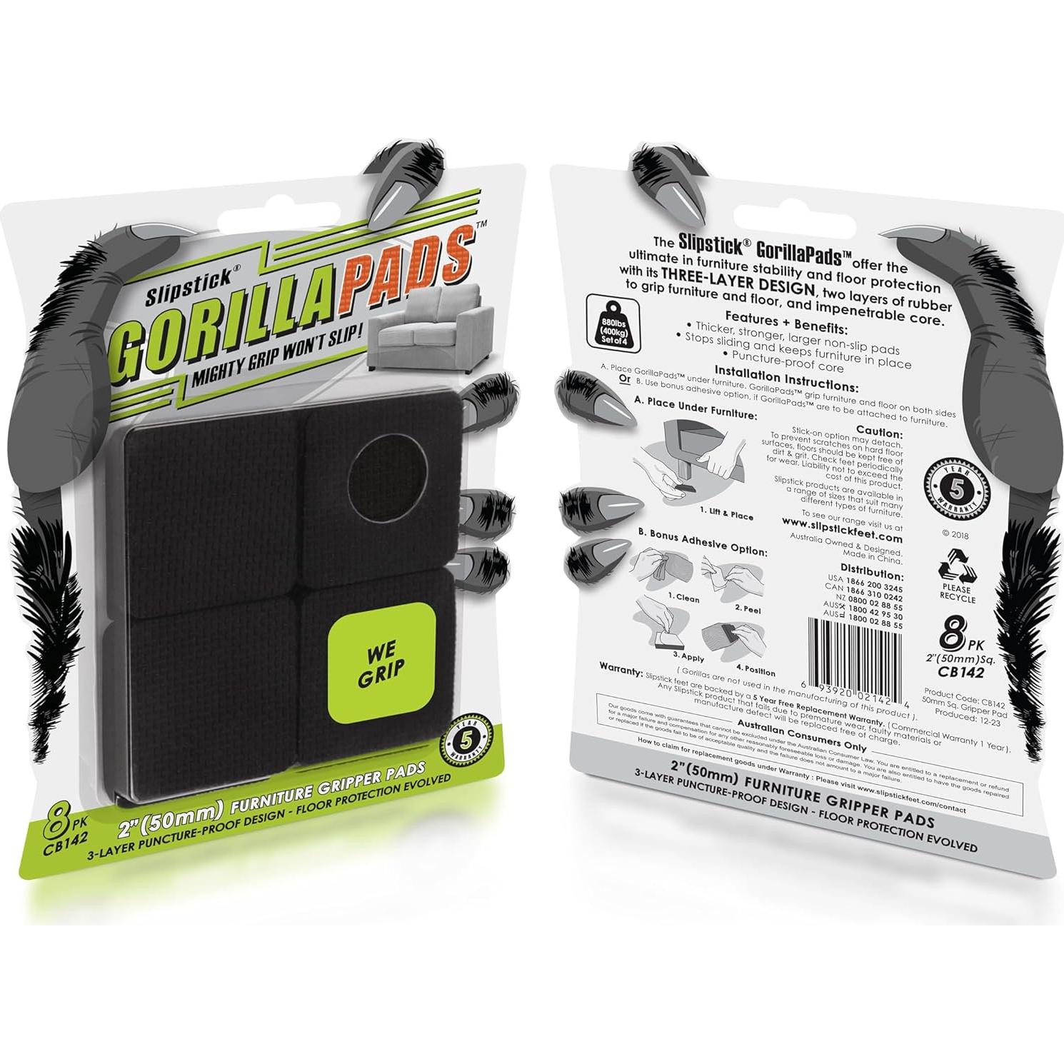 Almohadillas Antideslizantes Slipstick GorillaPads 5.08 cm - Juego de 8