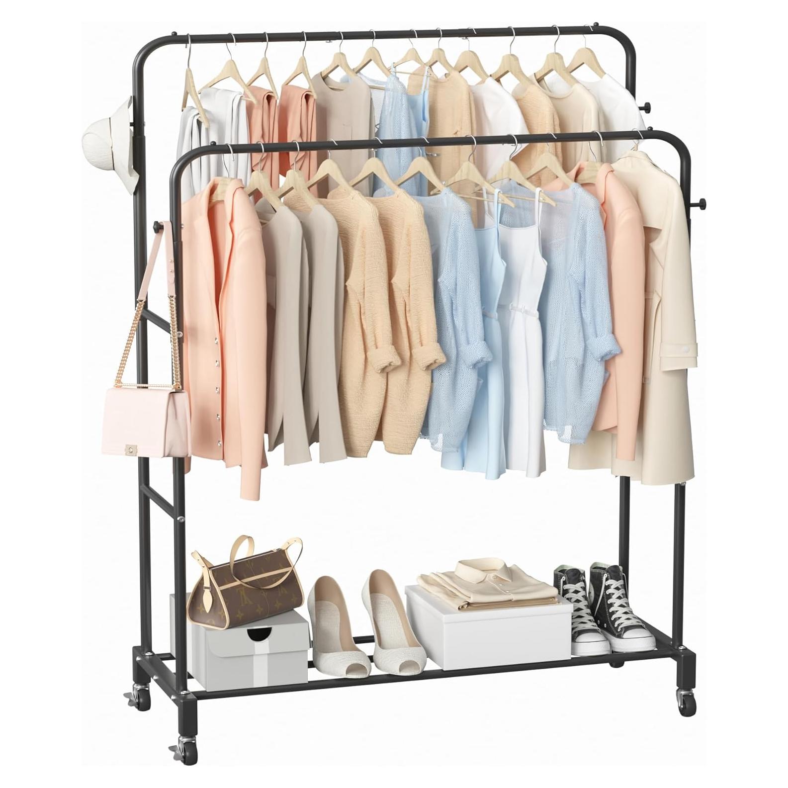 Perchero Doble Barra Sooyee con Ruedas y 3 Niveles Negro