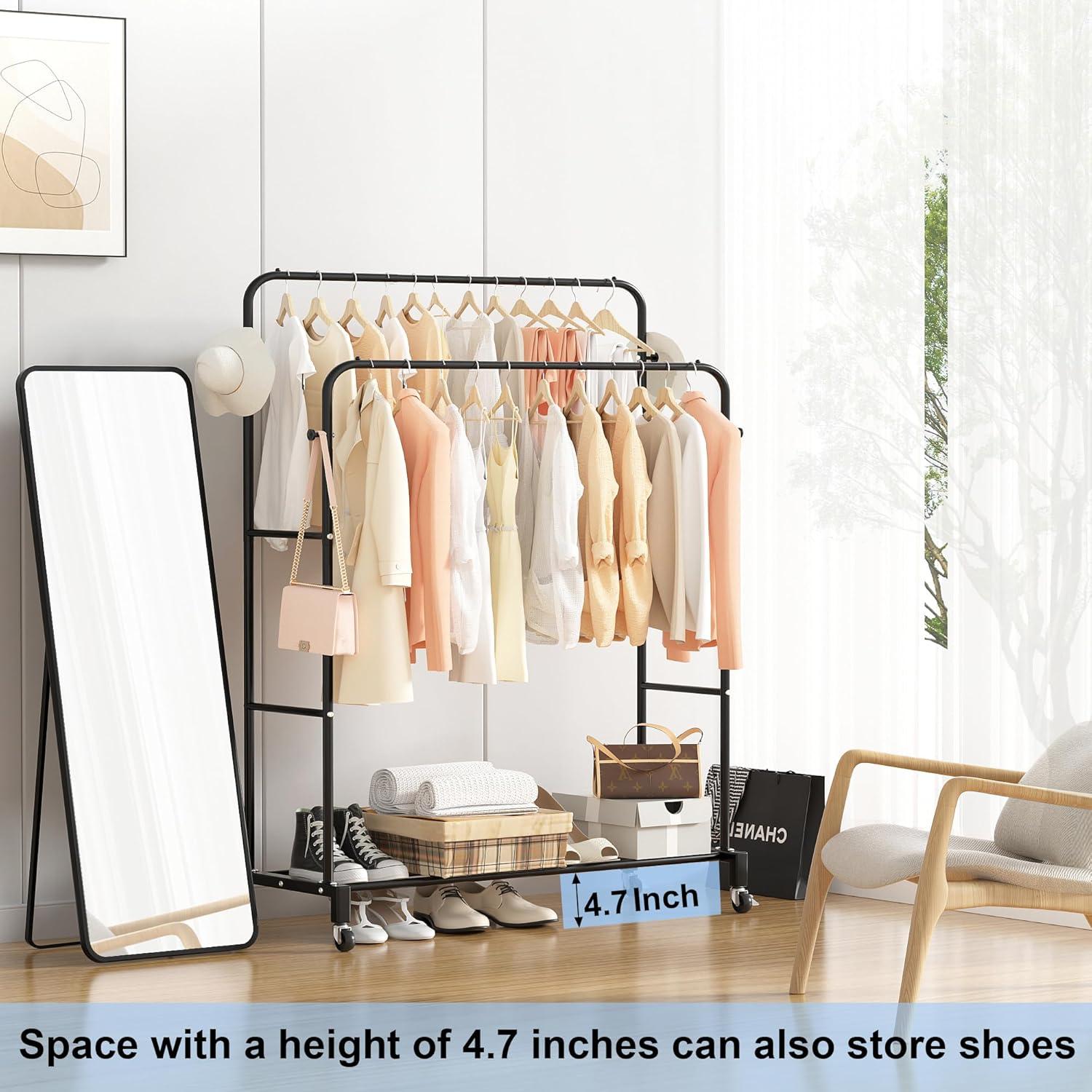 Perchero Doble Barra Sooyee con Ruedas y 3 Niveles Negro