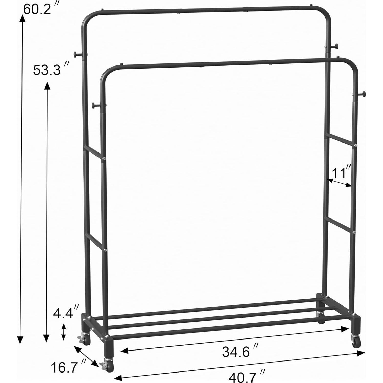 Perchero Doble Barra Sooyee con Ruedas y 3 Niveles Negro