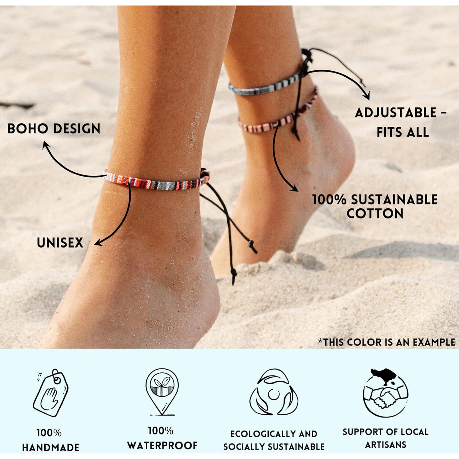 Pulsera de Tobillo Hecha a Mano Nami Ajustable Impermeable Negro