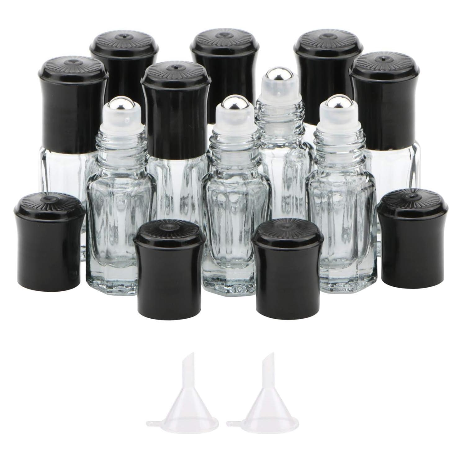 Botellas de vidrio rodantes Kesell 10Pcs 3ml negras para aceites
