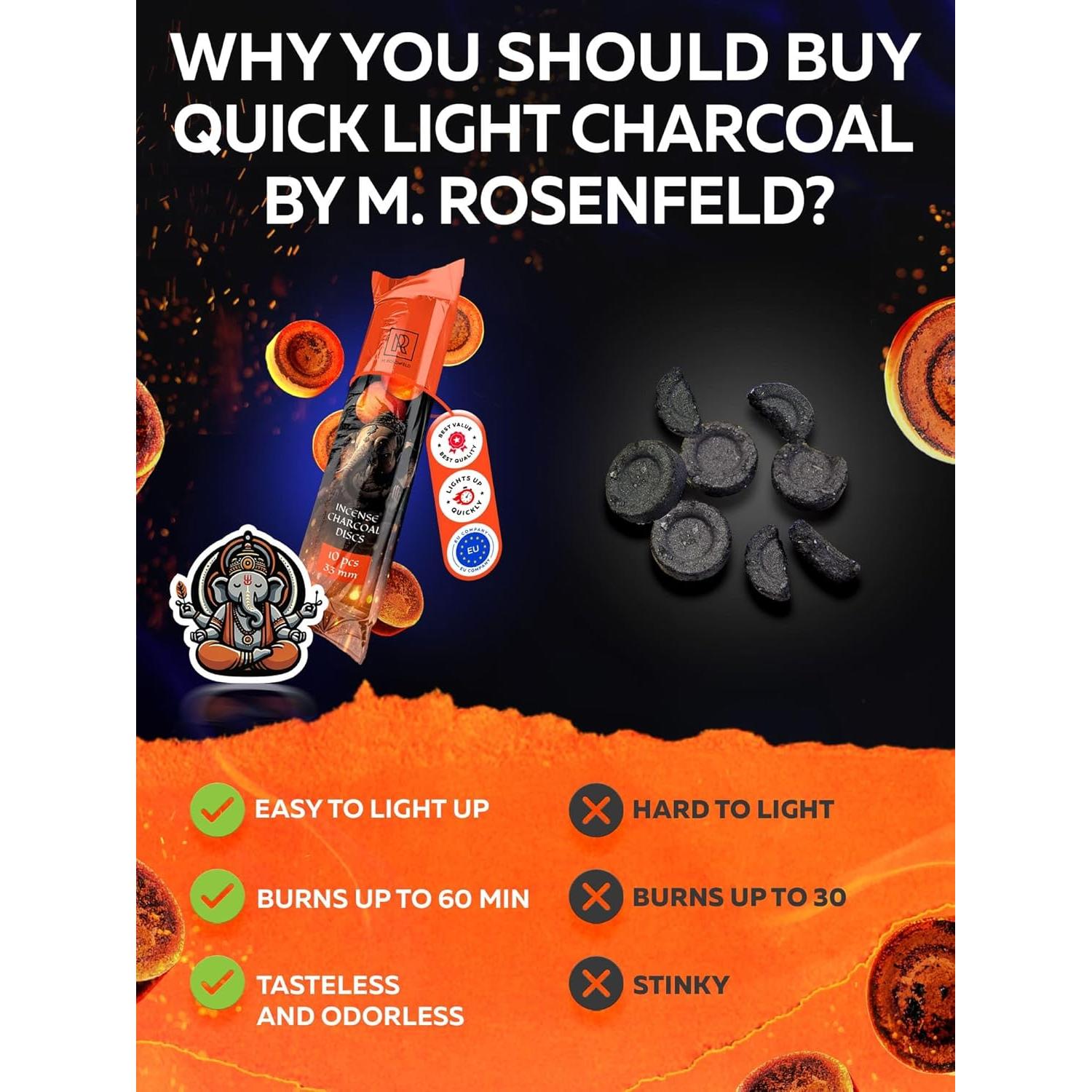 Discos de Carbón para Incienso M. ROSENFELD - 10 pcs 33 mm