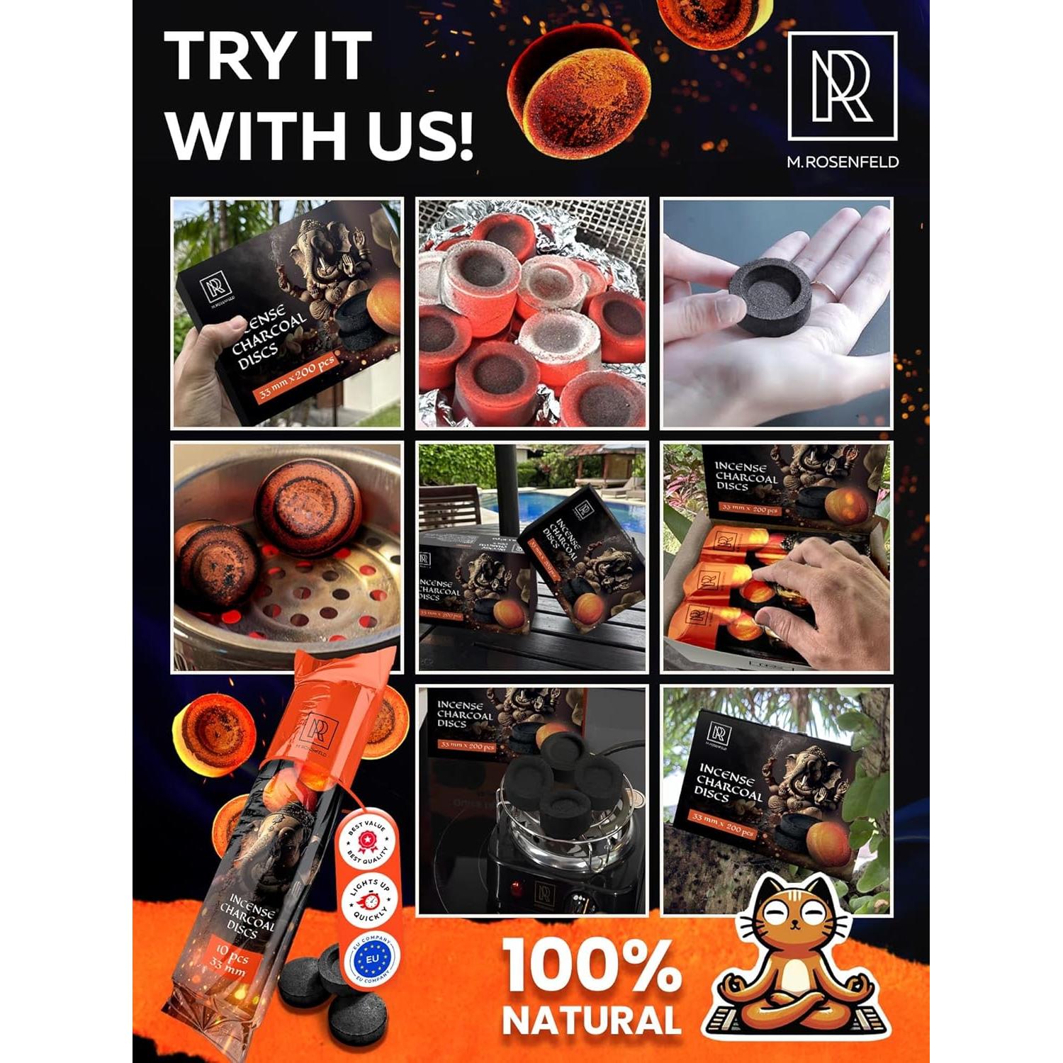 Discos de Carbón para Incienso M. ROSENFELD - 10 pcs 33 mm