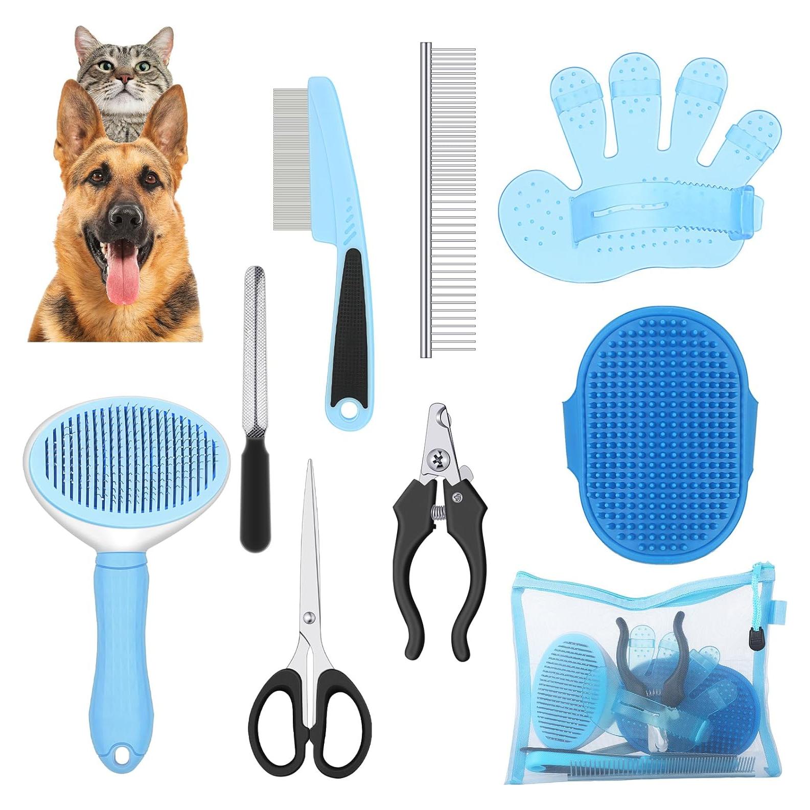 Kit de Aseo para Mascotas Yaomiao 9 Piezas Cepillos y Cortauñas