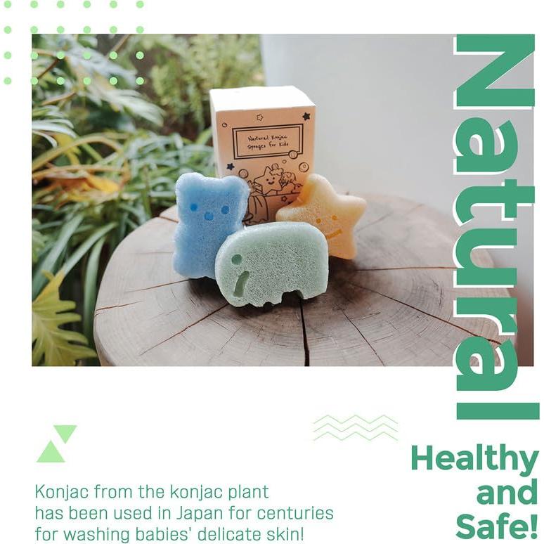 Esponjas Konjac para Bebés MyHomeBody - Set 3 Piezas Elefante, Oso, Estrella