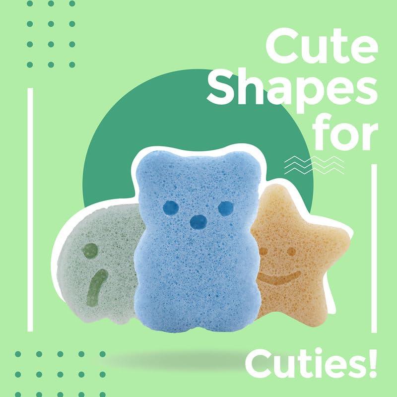 Esponjas Konjac para Bebés MyHomeBody - Set 3 Piezas Elefante, Oso, Estrella