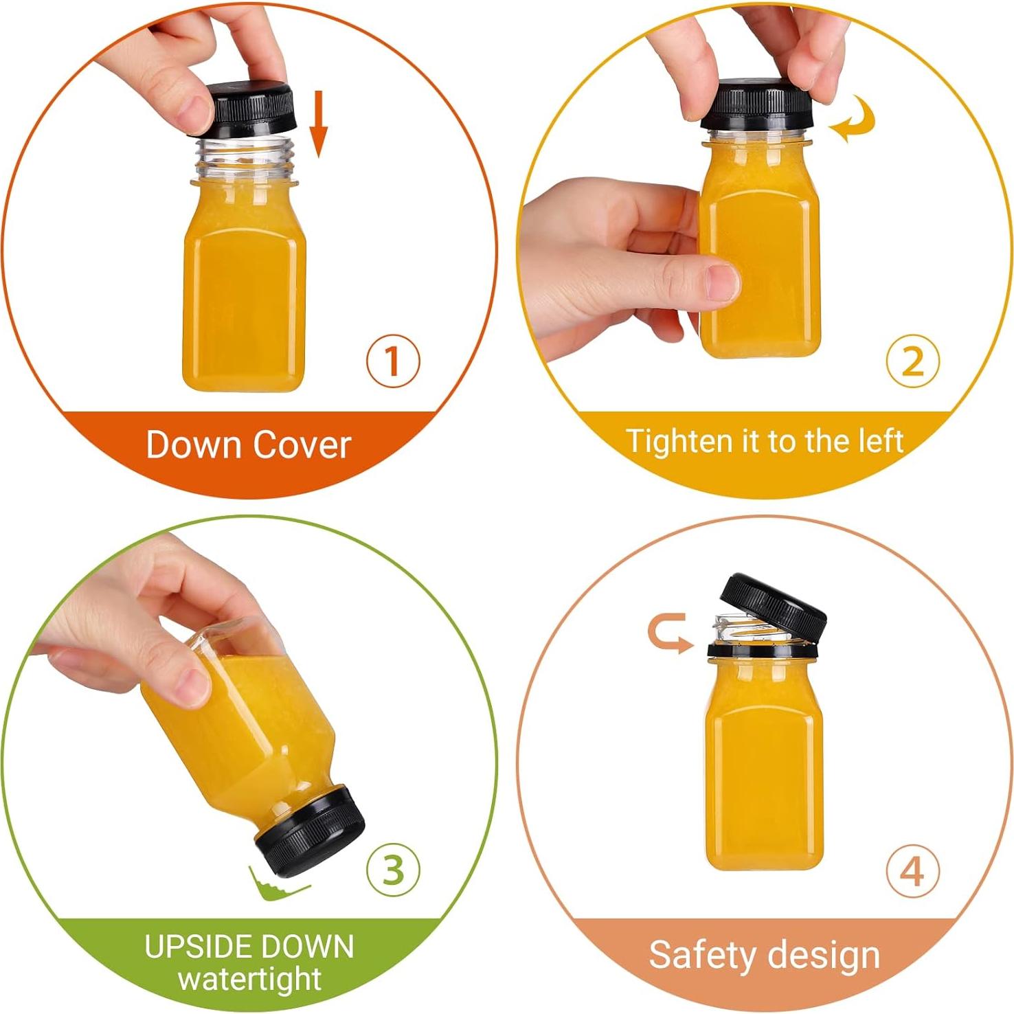 Paquete de 24 botellas de plástico PET 120 ml con tapas a prueba de fugas