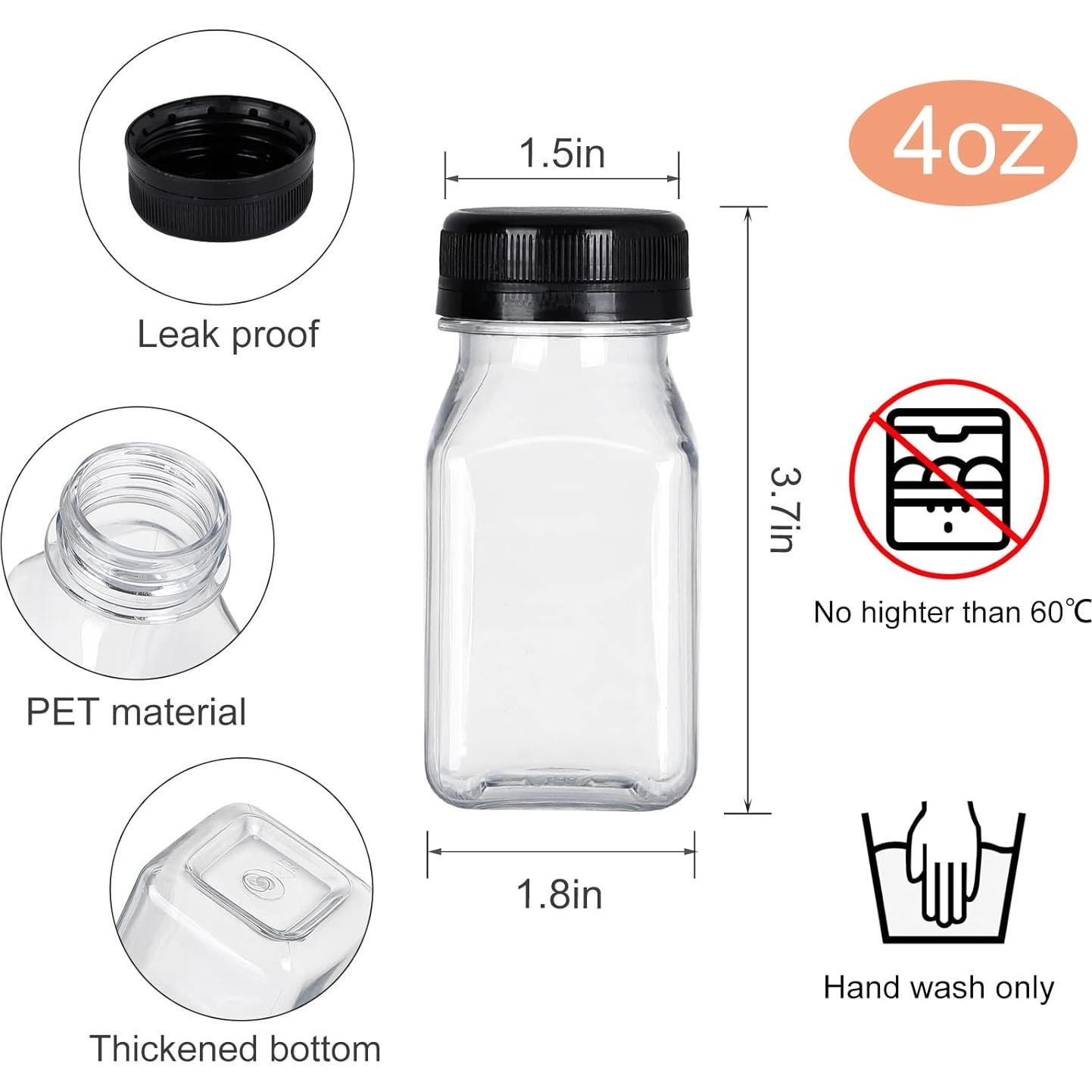 Paquete de 24 botellas de plástico PET 120 ml con tapas a prueba de fugas