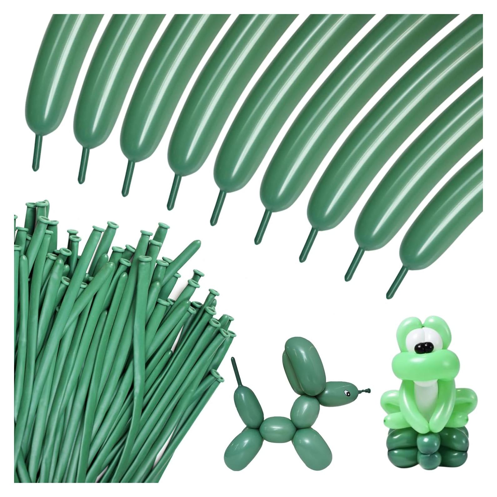 100 Globos Largos Verde Salvia 260Q para Modelado de Animales