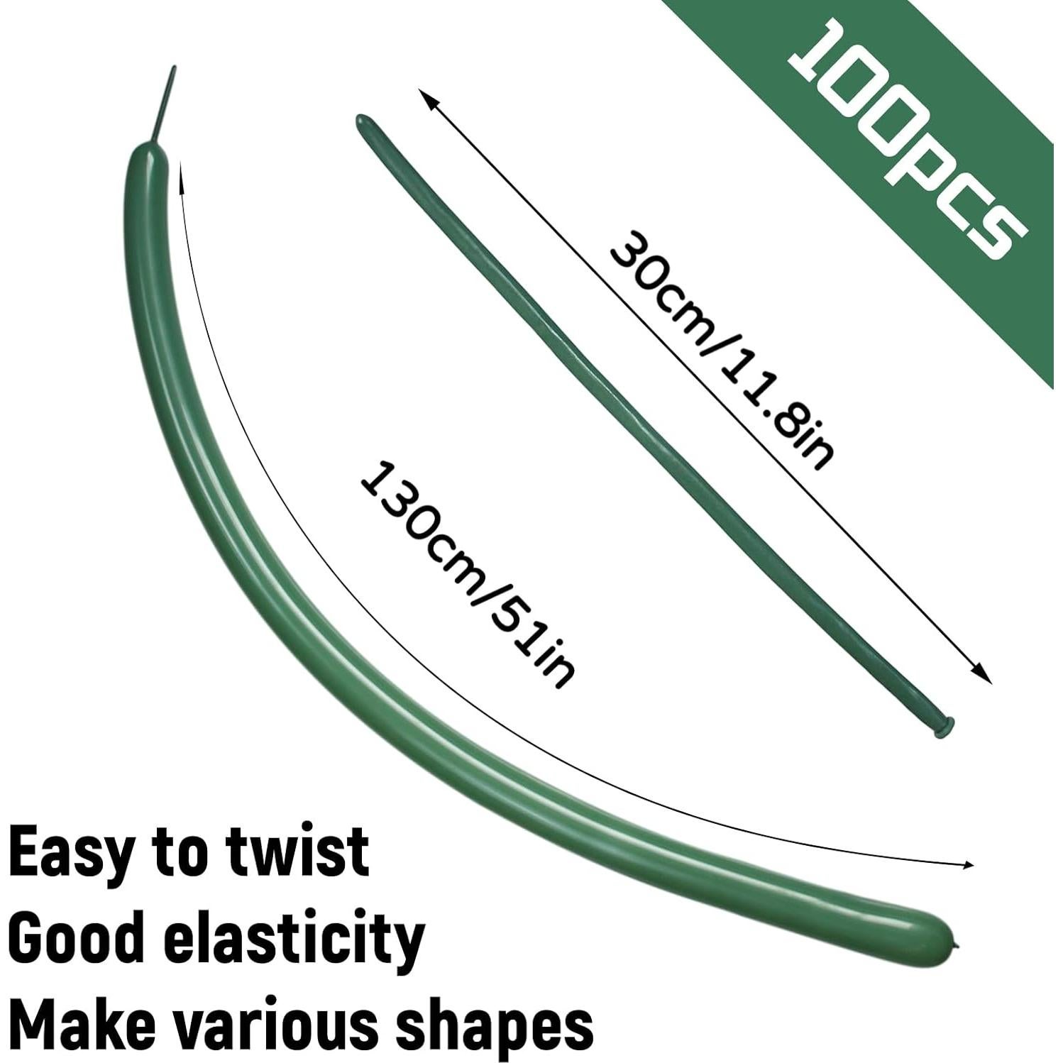 100 Globos Largos Verde Salvia 260Q para Modelado de Animales