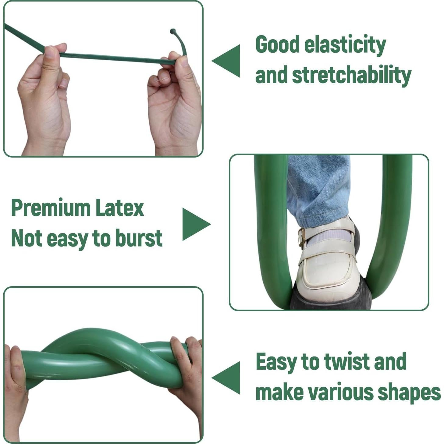 100 Globos Largos Verde Salvia 260Q para Modelado de Animales