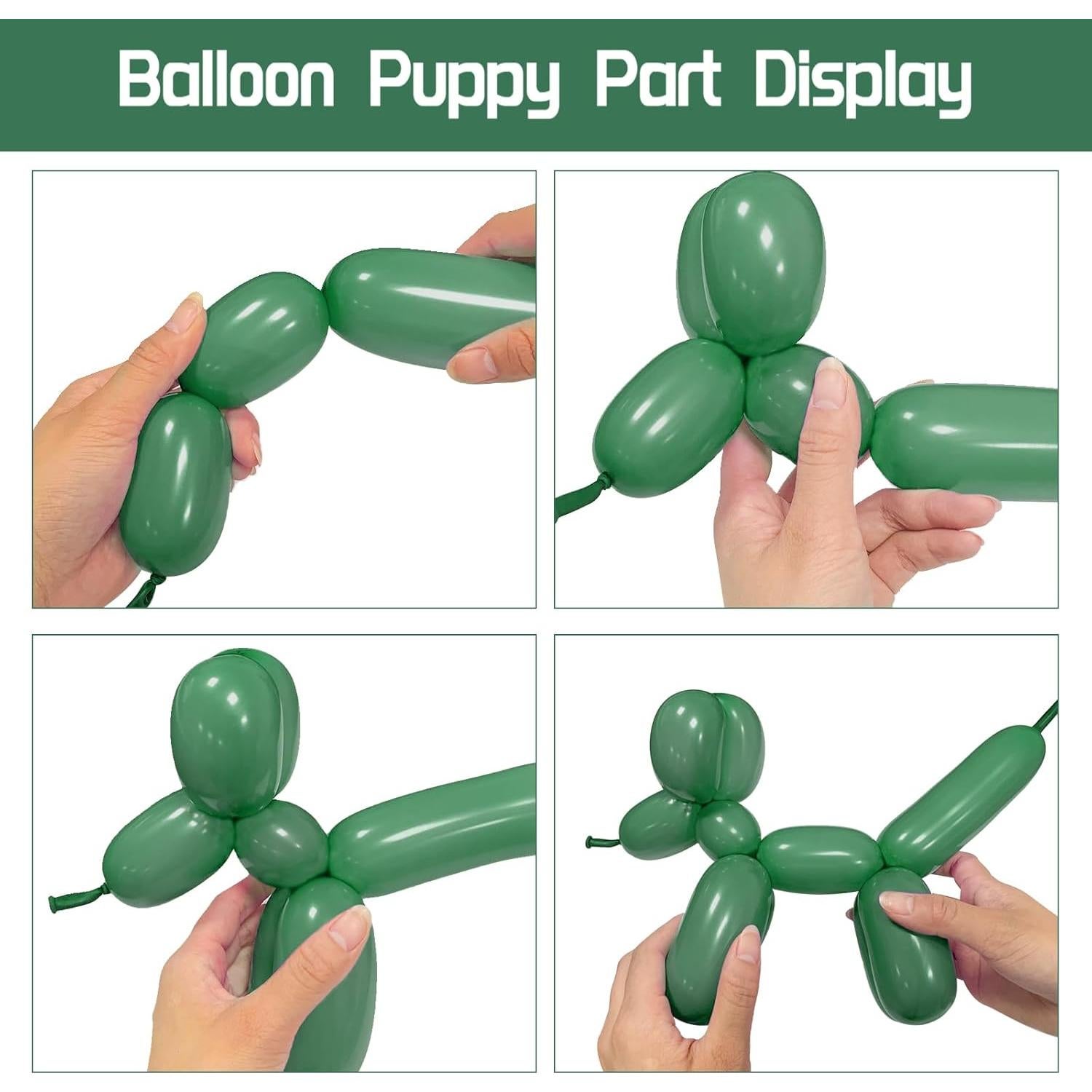 100 Globos Largos Verde Salvia 260Q para Modelado de Animales