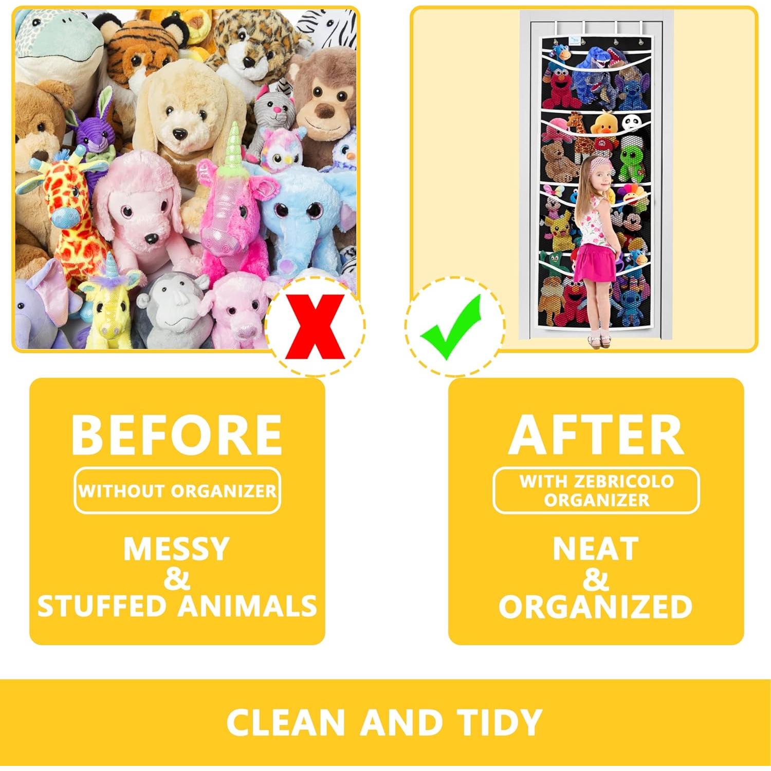 Organizador de Animales de Peluche Zebricolo 70x24 cm Negro/Blanco