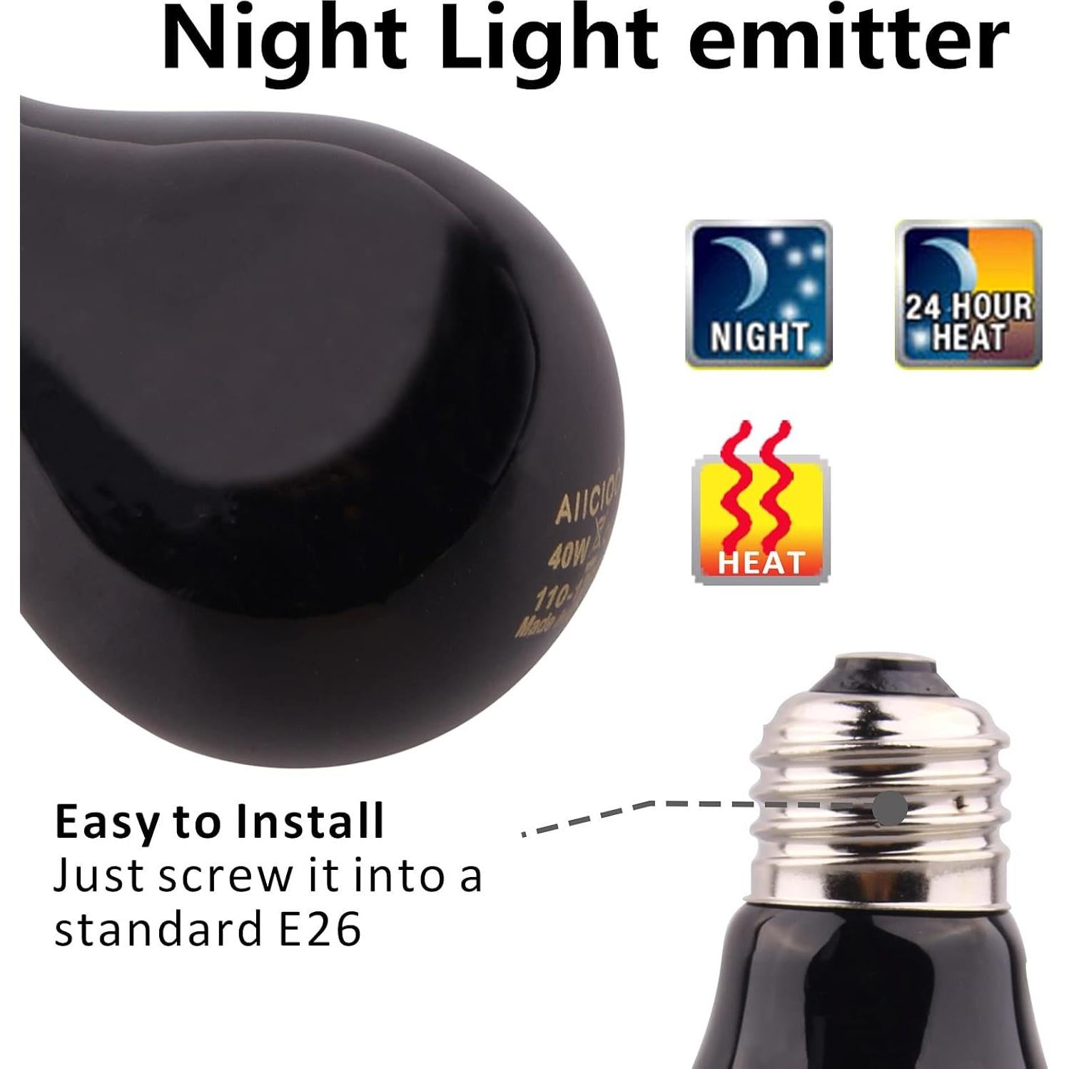 Lámpara de Calor Nocturna AIICIOO 40W para Reptiles