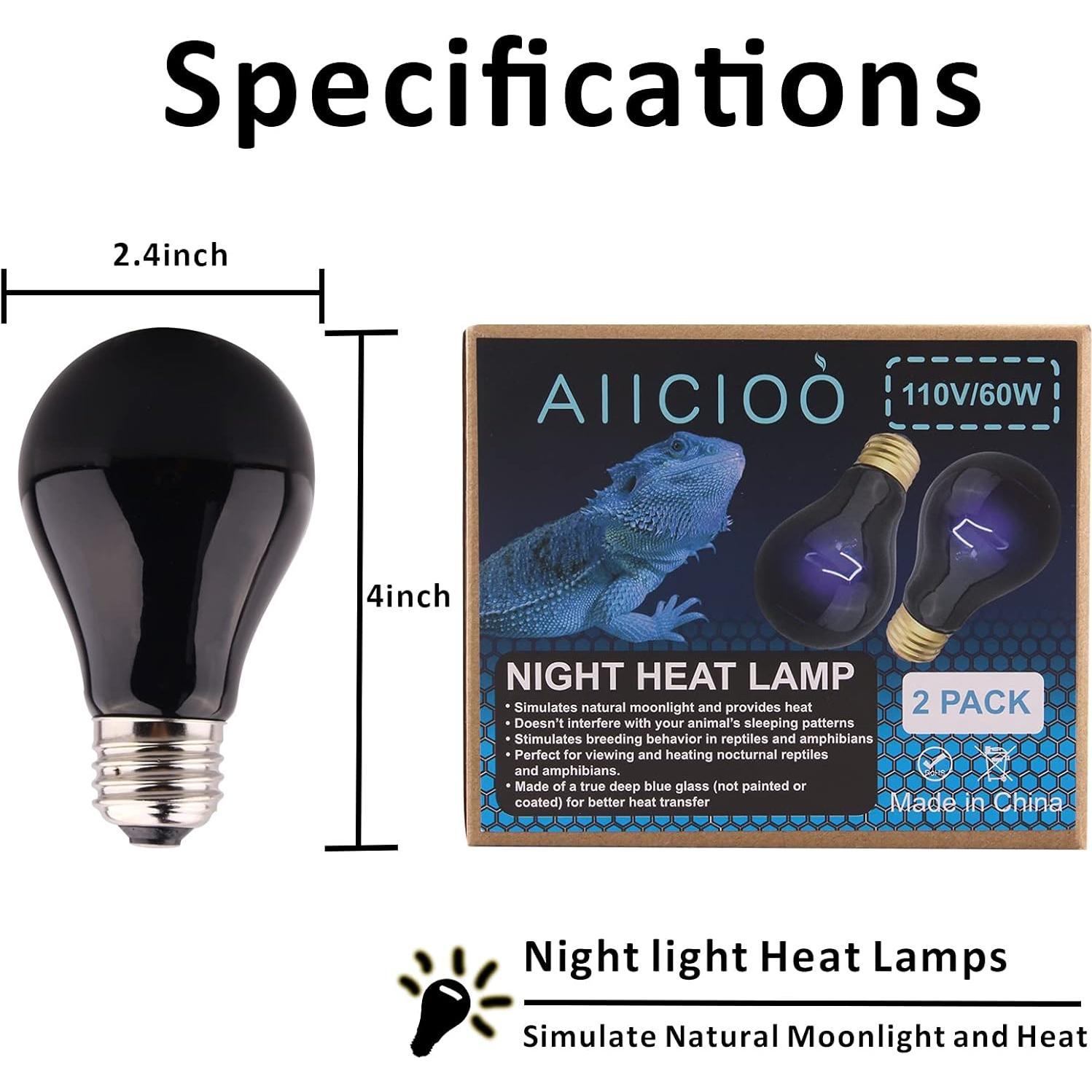 Lámpara de Calor Nocturna AIICIOO 40W para Reptiles