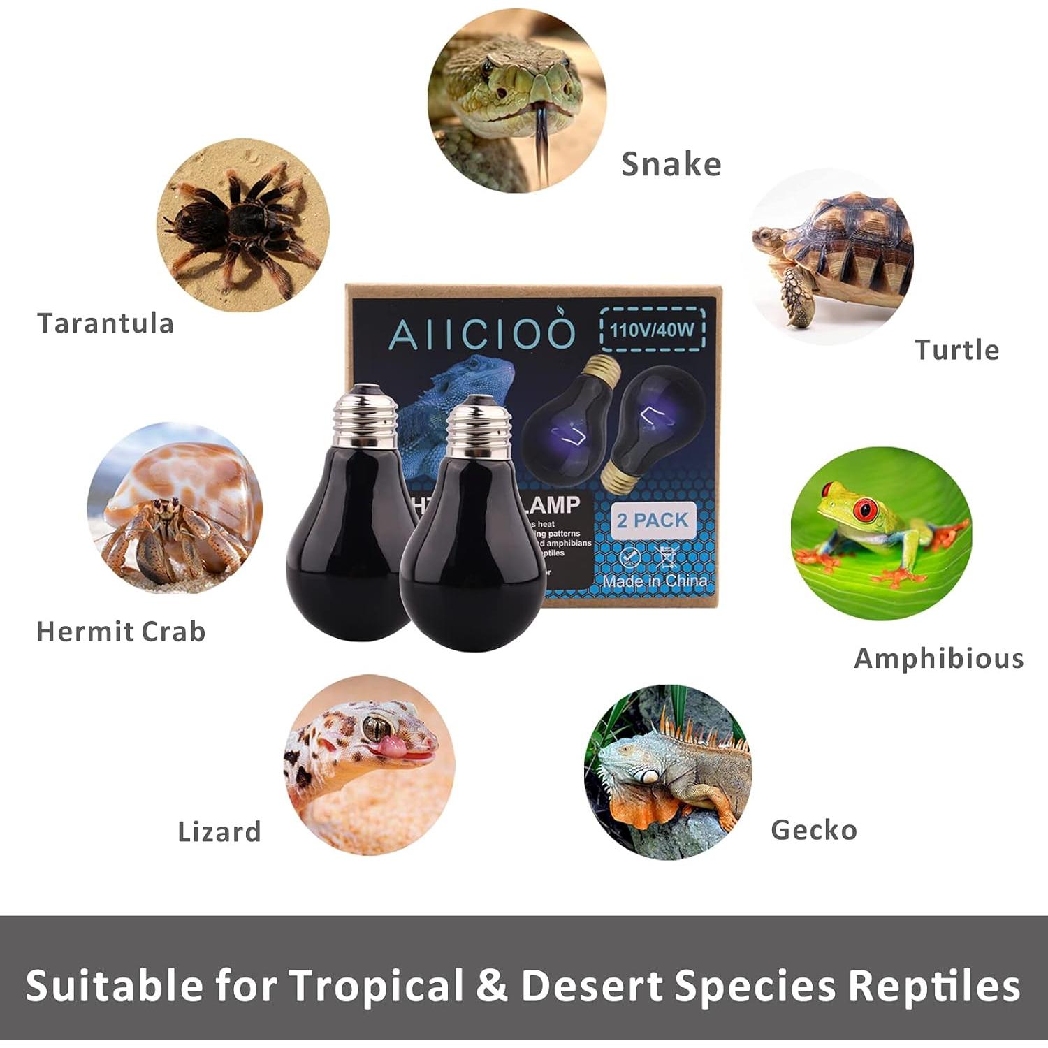 Lámpara de Calor Nocturna AIICIOO 40W para Reptiles