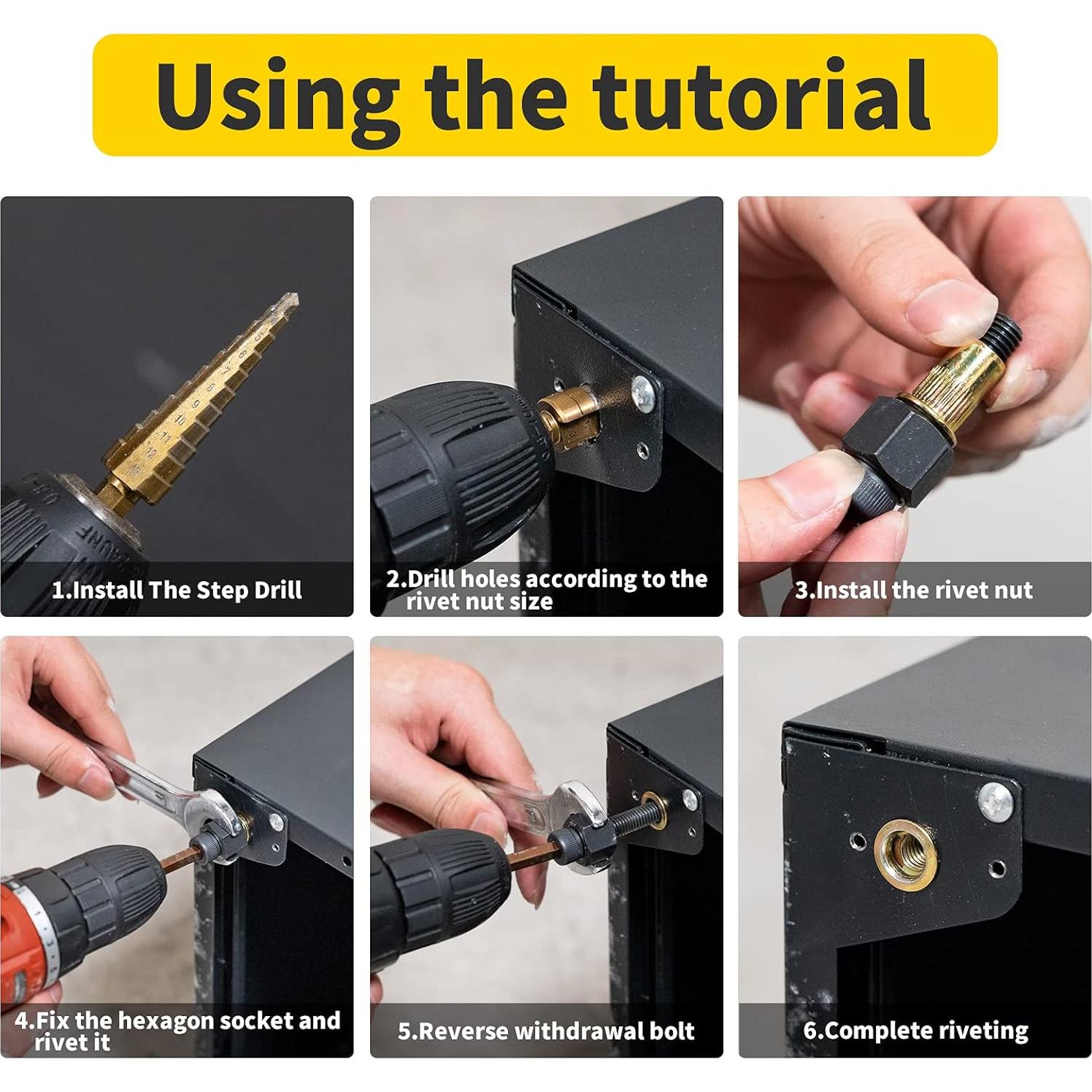 HIFESON Hand Rivet Nut Tool,Handy Rivnut Tool - Metric & SAE with 30pcs Steel Rivet Nuts，Rivet Nut Kit with Sturdy Case Packed, Designed for Tight Space