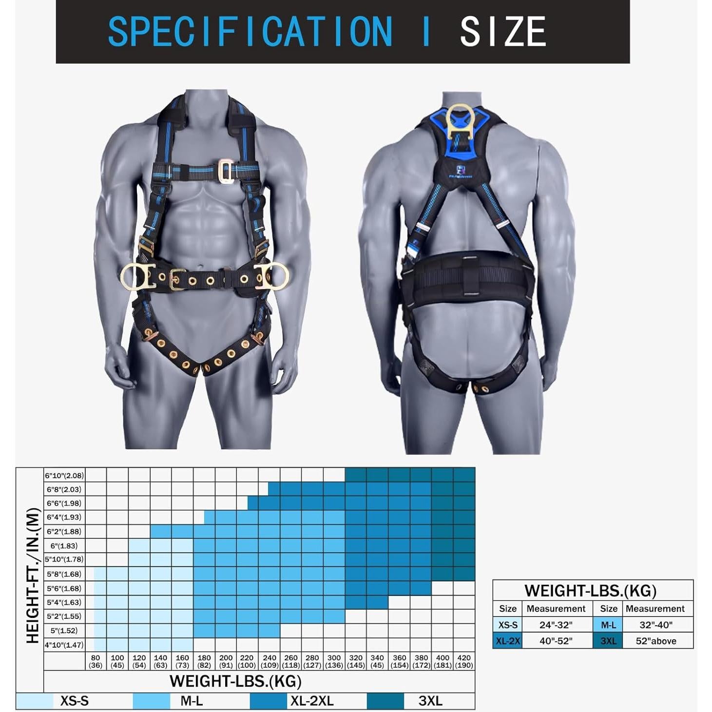 Arnés de Seguridad FHFallArrest 5 Puntos Acolchado 190 kg