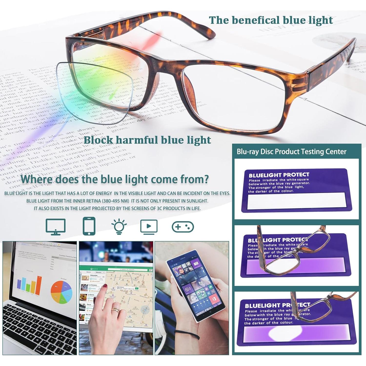 Paquete de 6 Gafas de Lectura BONCAMOR con Bloqueo Luz Azul