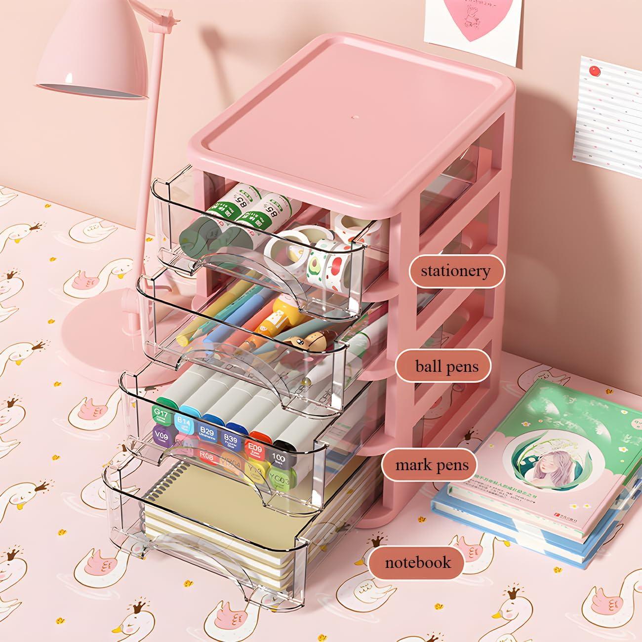 Organizador de Escritorio Iwinna 4 Cajones Rosa Plástico